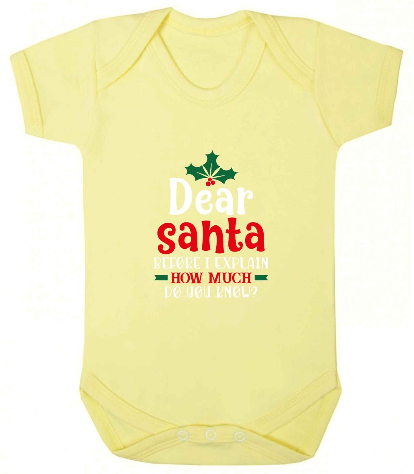 Santa before I explain how much do you know? baby vest pale yellow 18-24 months