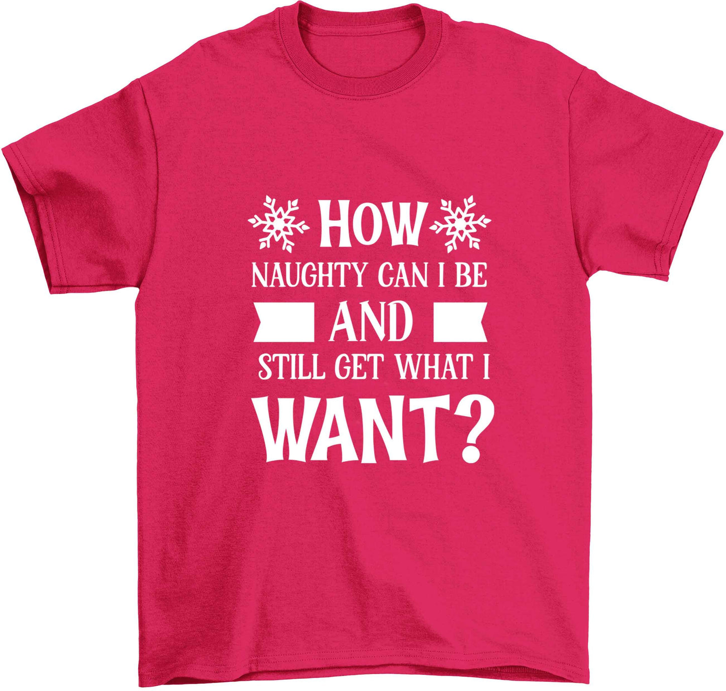 How naughty can I be and still get what I want? Children's pink Tshirt 12-13 Years