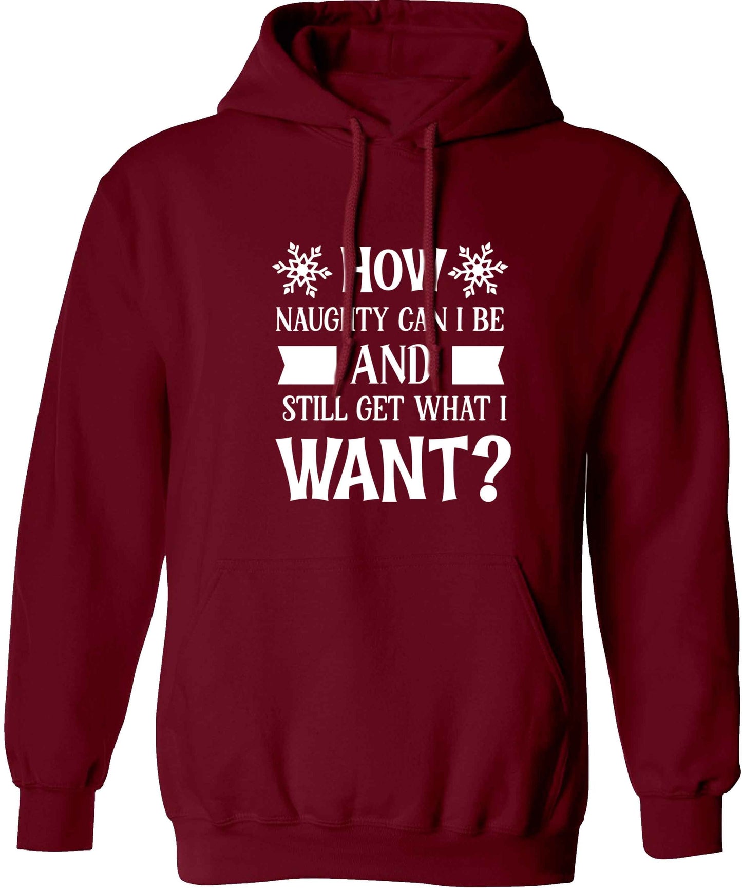 How naughty can I be and still get what I want? adults unisex maroon hoodie 2XL