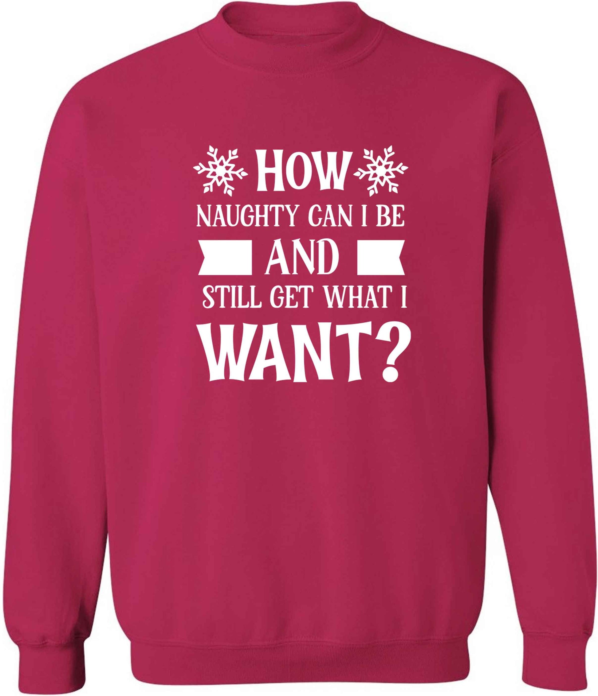 How naughty can I be and still get what I want? adult's unisex pink sweater 2XL