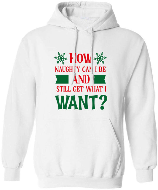 How naughty can I be and still get what I want? adults unisex white hoodie 2XL