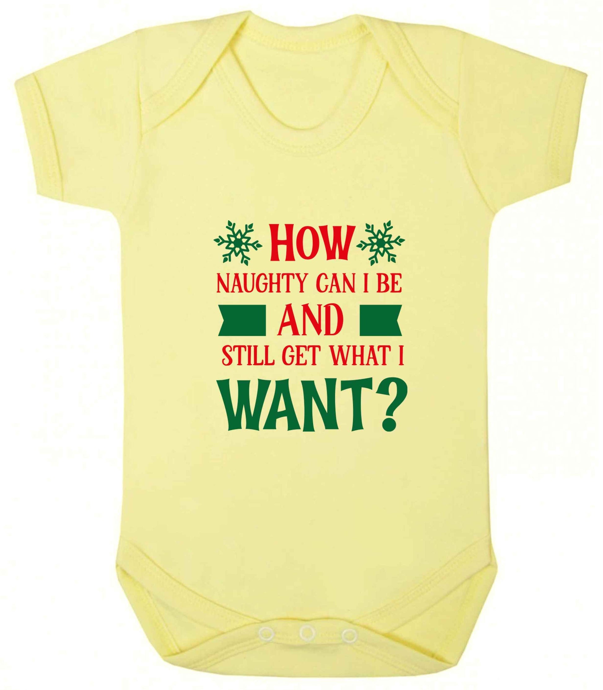 How naughty can I be and still get what I want? baby vest pale yellow 18-24 months