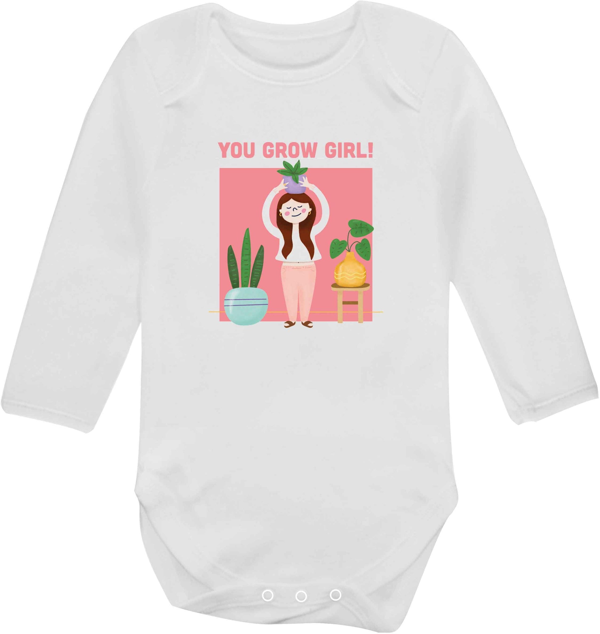 You grow girl baby vest long sleeved white 6-12 months