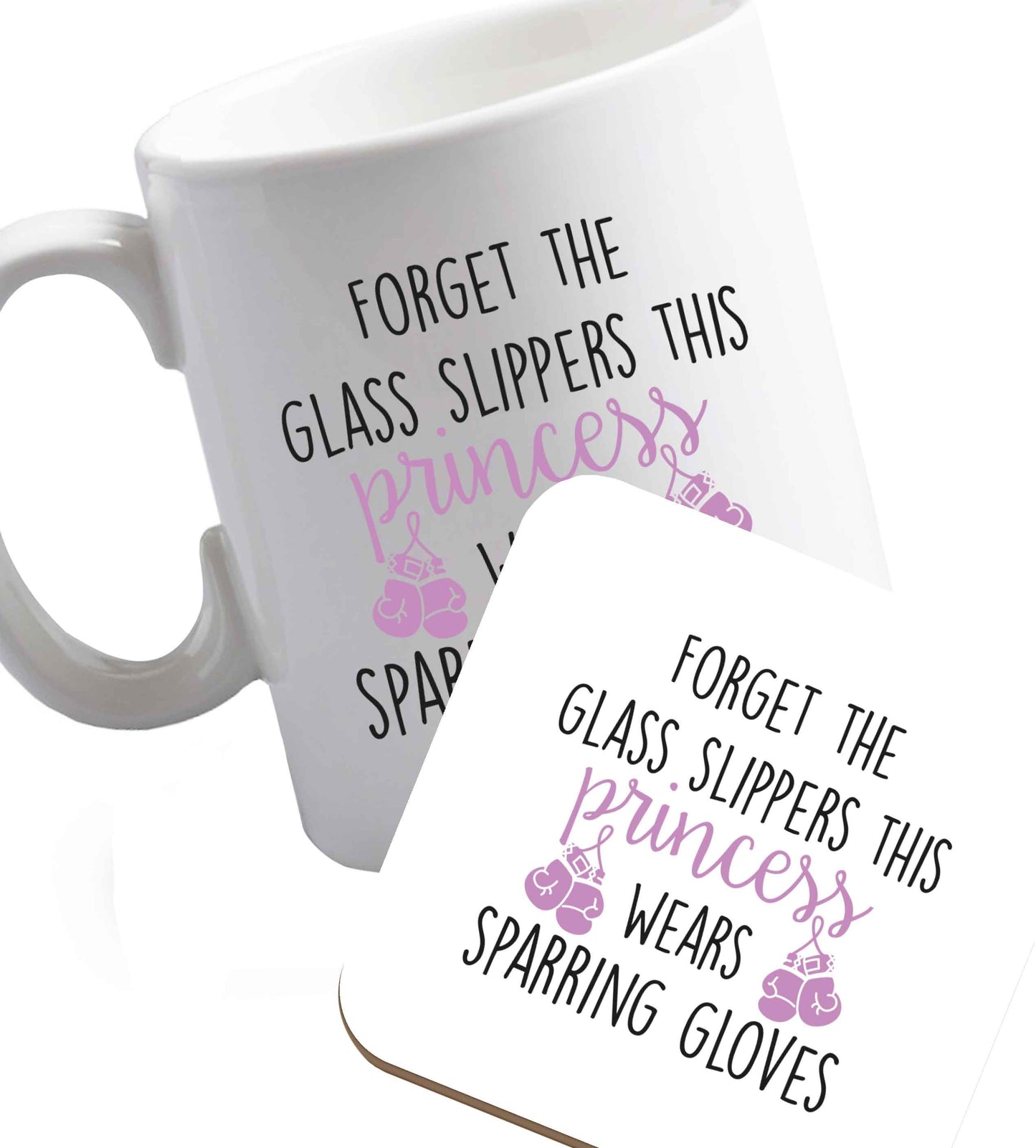 10 oz Forget the glass slippers this princess wears sparring gloves ceramic mug and coaster set right handed
