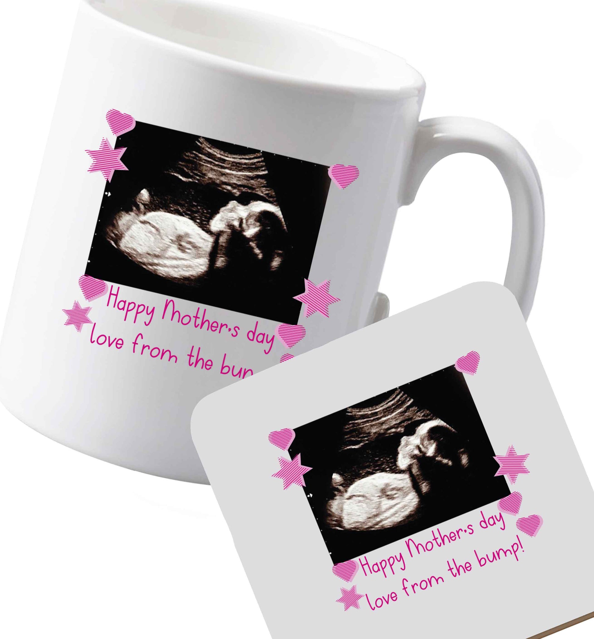 10 oz Ceramic mug and coaster Happy Mother's day love from the bump - pink  both sides