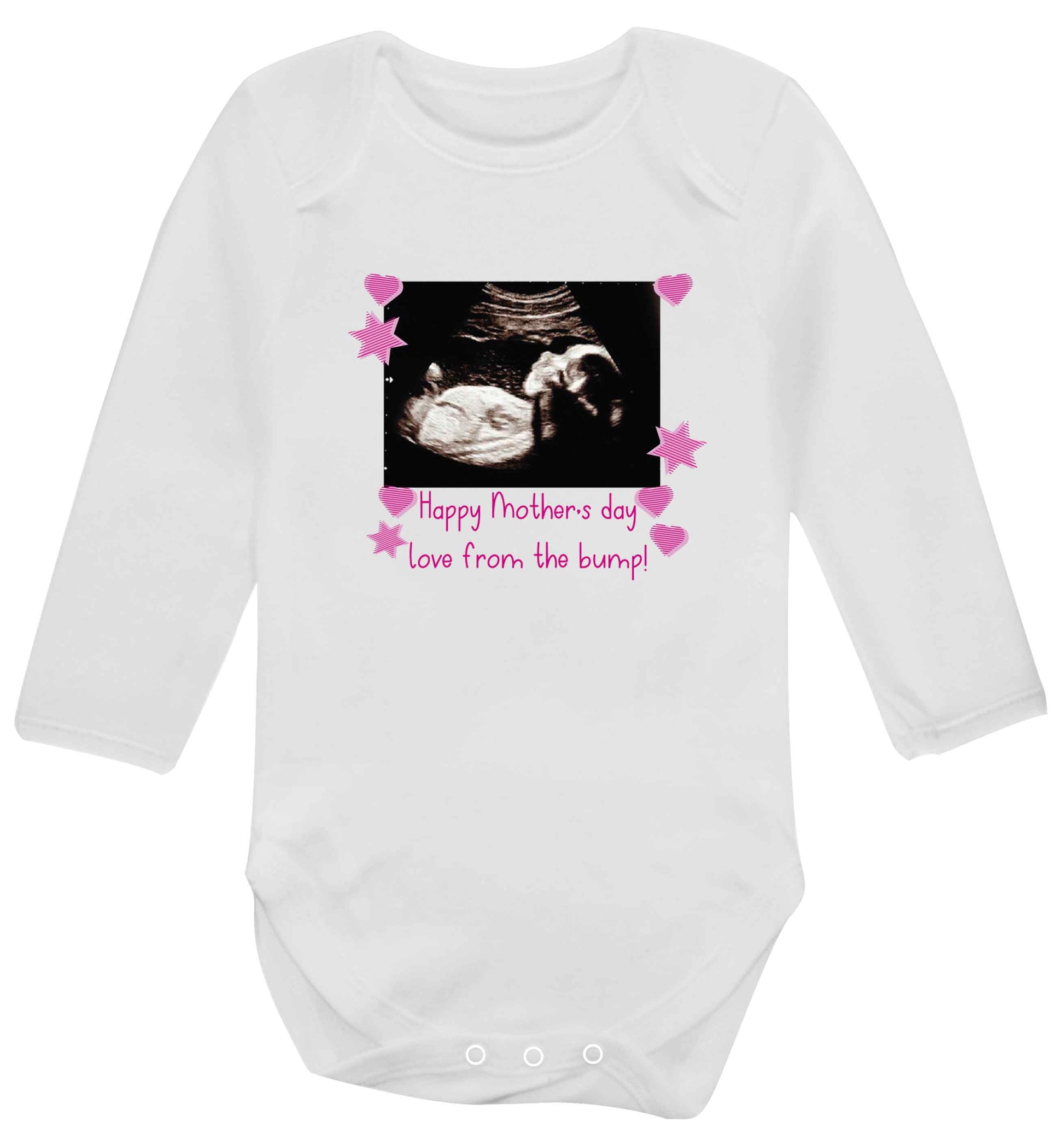 Happy Mother's day love from the bump - pink  baby vest long sleeved white 6-12 months