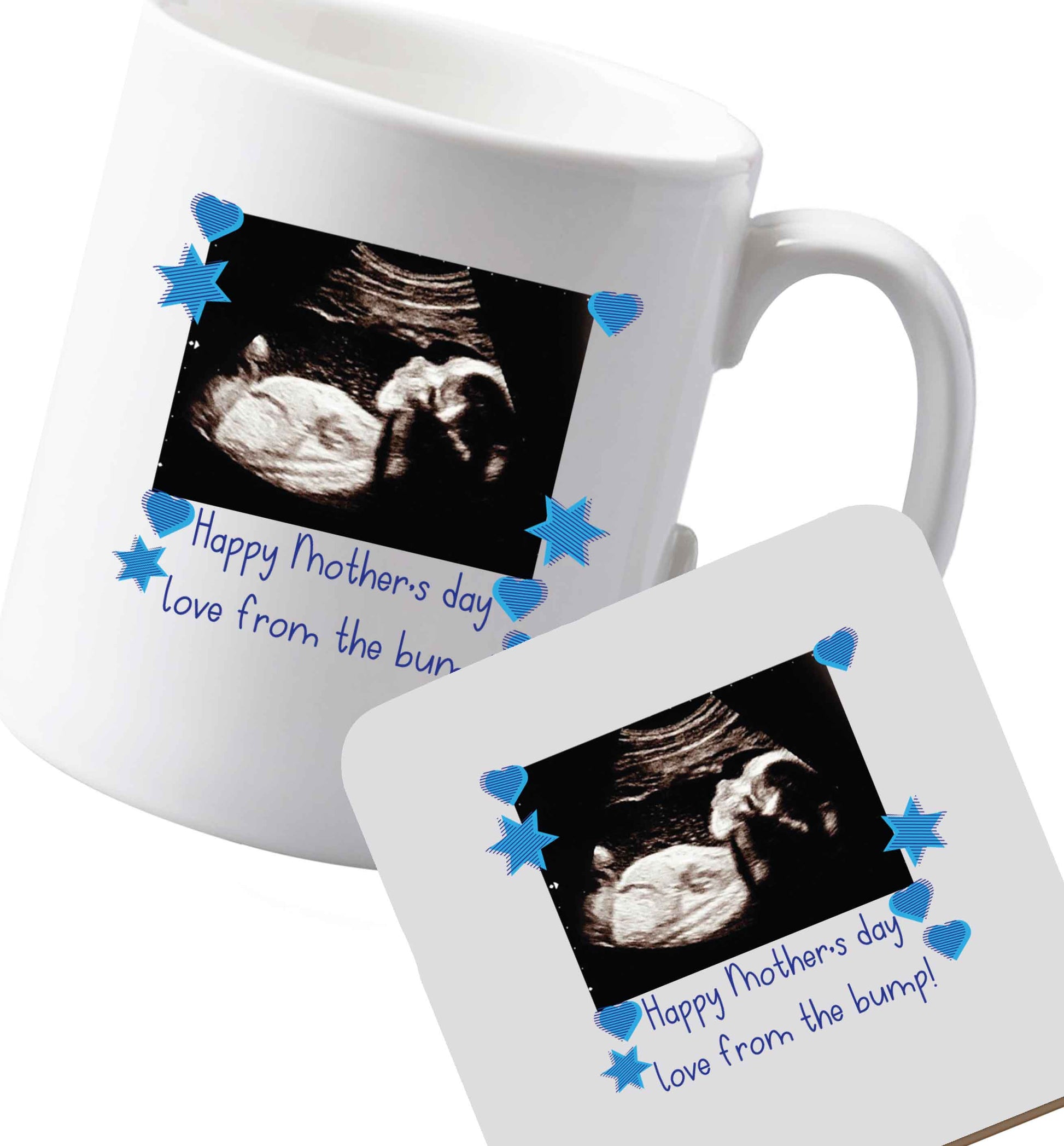 10 oz Ceramic mug and coaster Happy Mother's day love from the bump - blue both sides