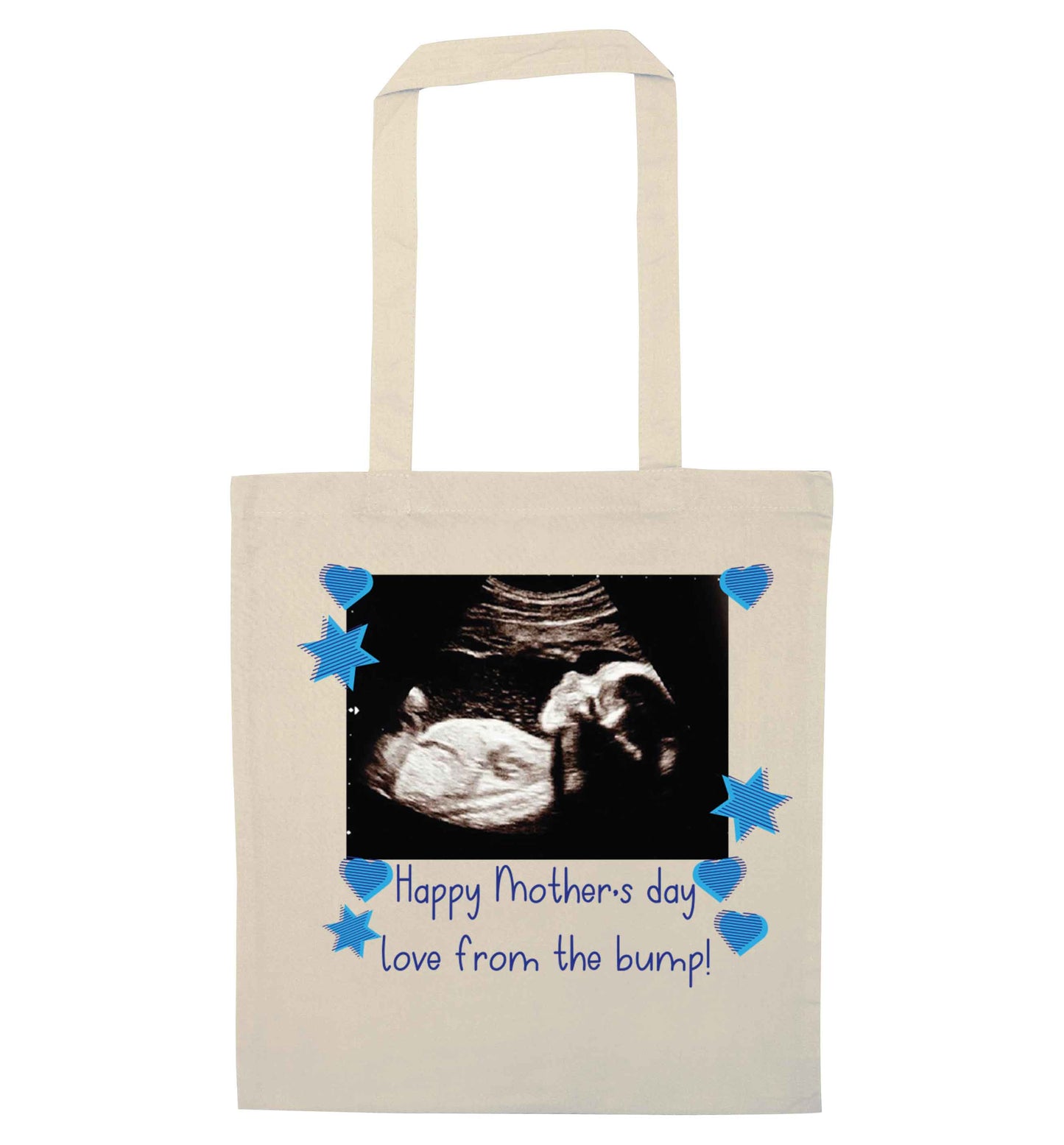 Happy Mother's day love from the bump - blue natural tote bag