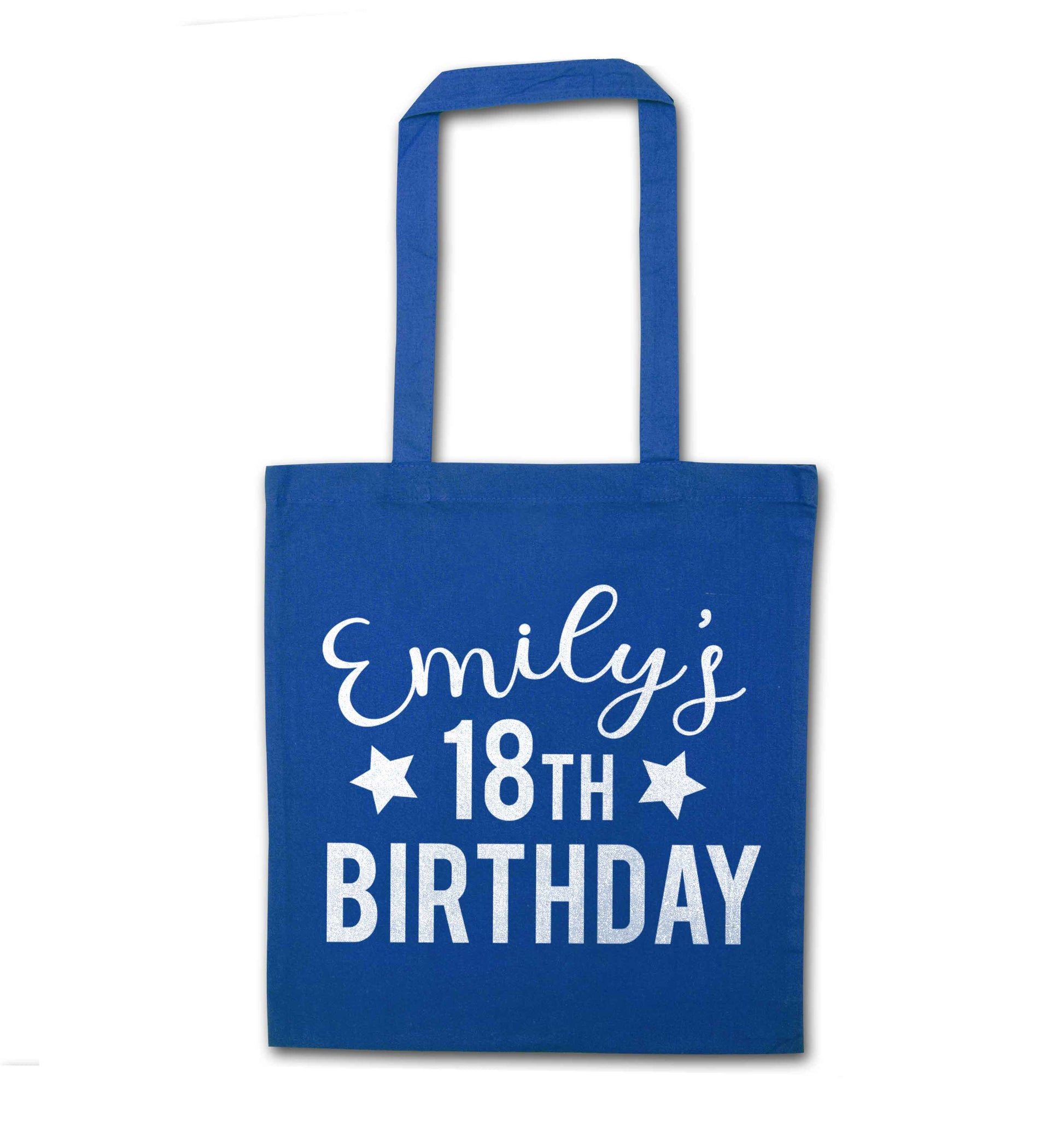 Personalised 18th birthday blue tote bag