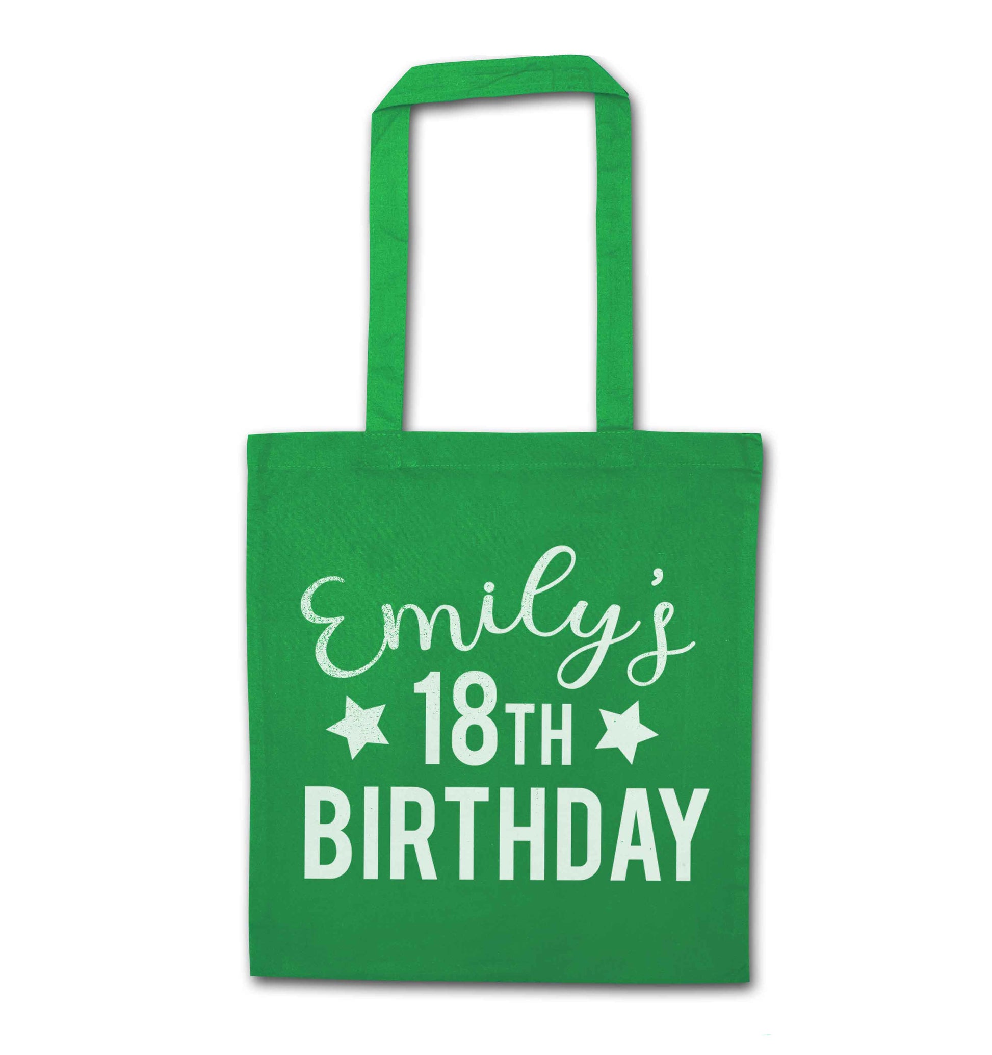 Personalised 18th birthday green tote bag