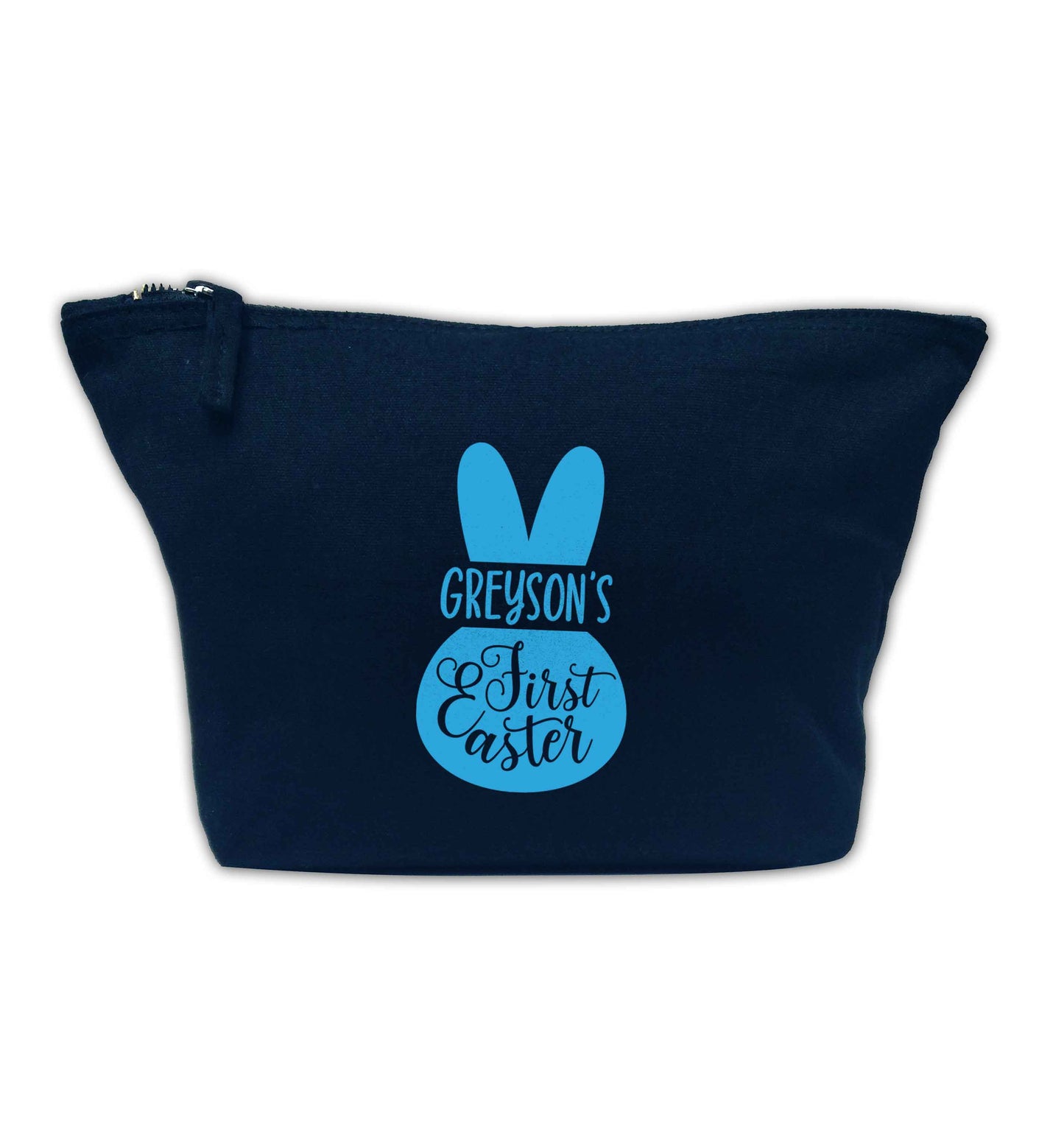 Personalised first Easter - blue bunny navy makeup bag