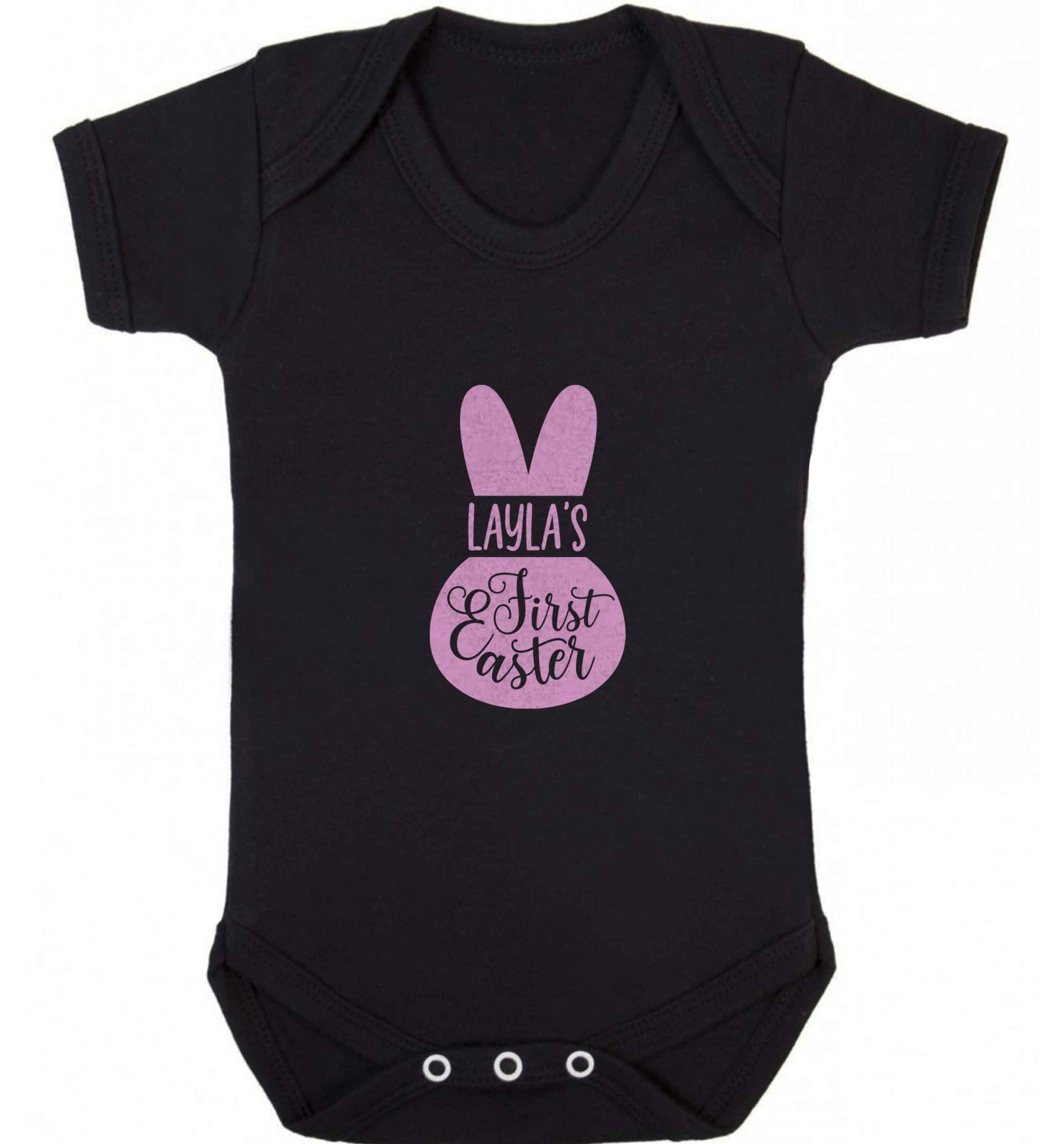 Personalised first Easter - pink bunny baby vest black 18-24 months