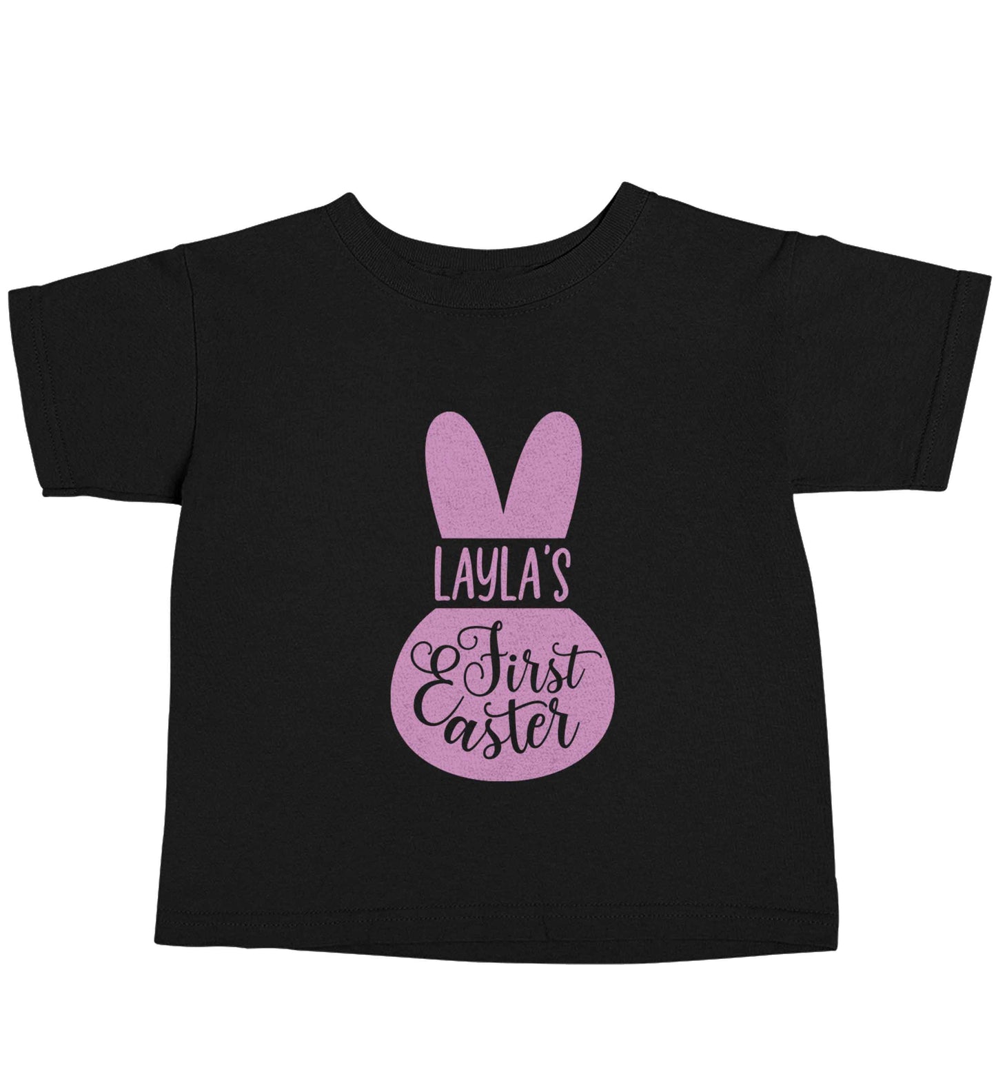 Personalised first Easter - pink bunny Black baby toddler Tshirt 2 years