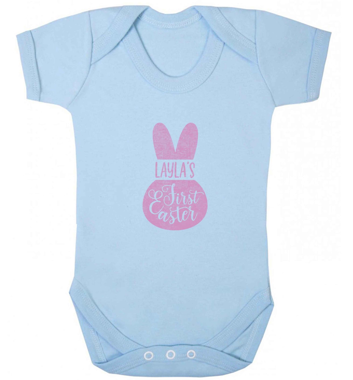 Personalised first Easter - pink bunny baby vest pale blue 18-24 months
