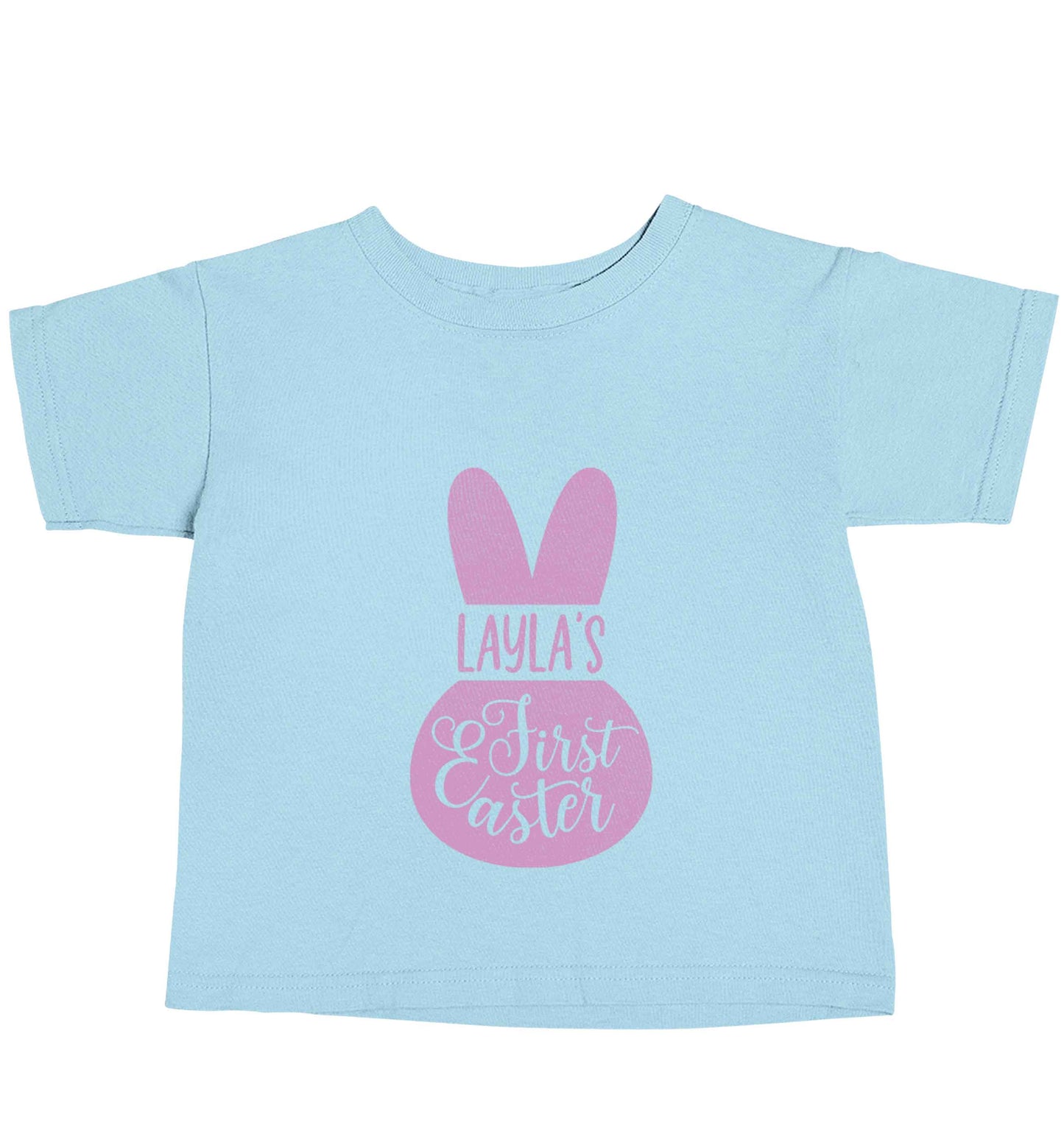 Personalised first Easter - pink bunny light blue baby toddler Tshirt 2 Years