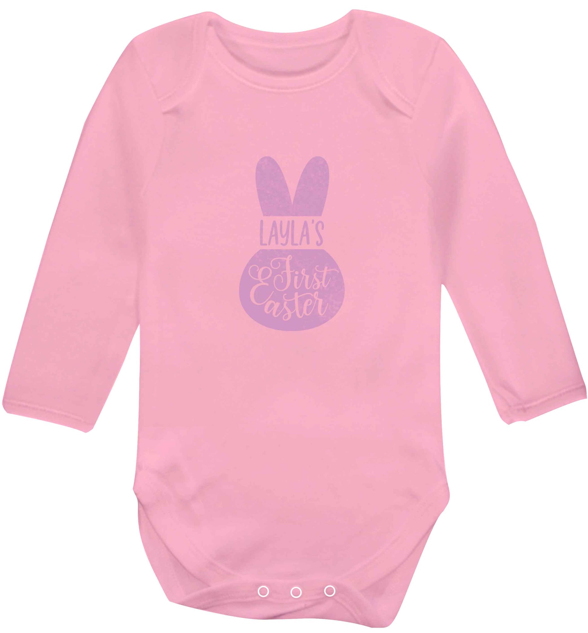 Personalised first Easter - pink bunny baby vest long sleeved pale pink 6-12 months