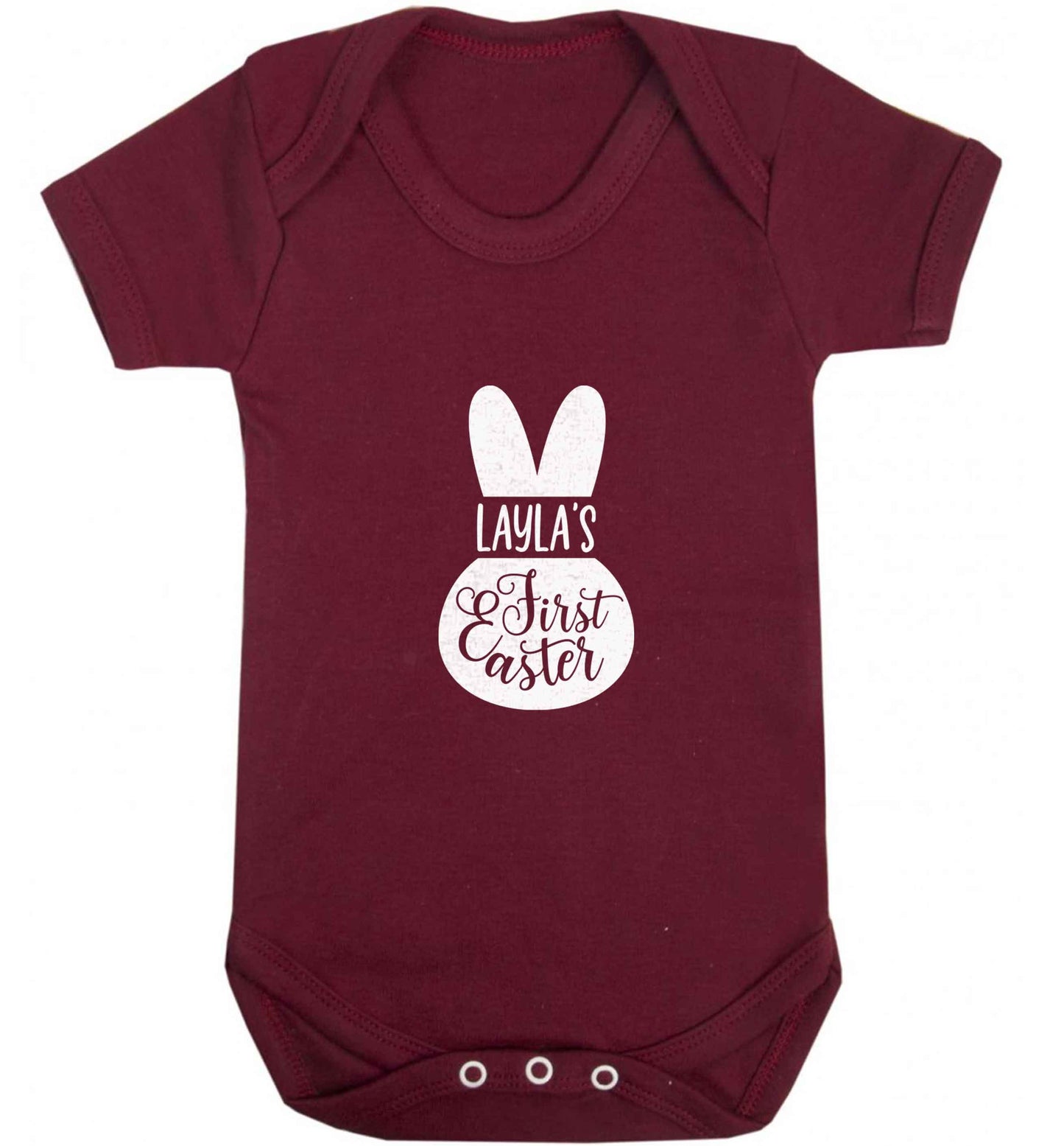 Personalised first Easter - pink bunny baby vest maroon 18-24 months