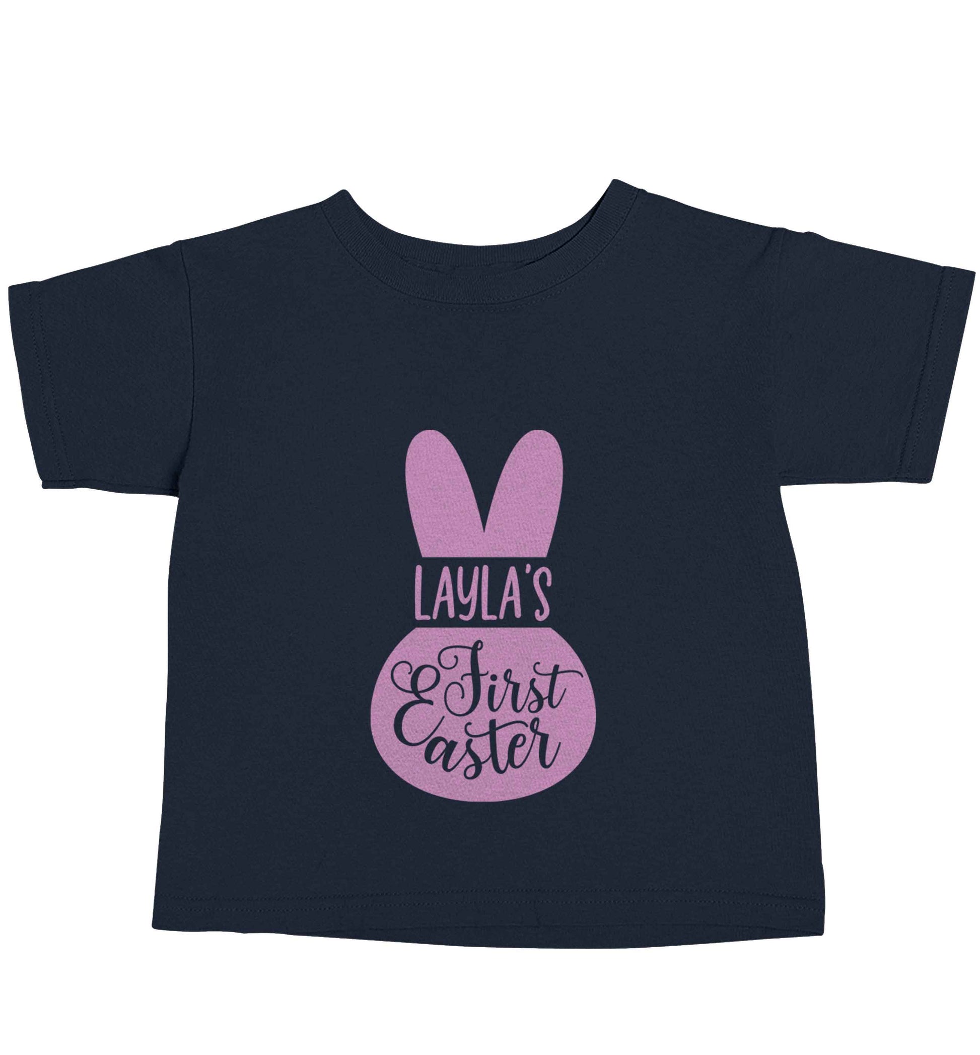 Personalised first Easter - pink bunny navy baby toddler Tshirt 2 Years
