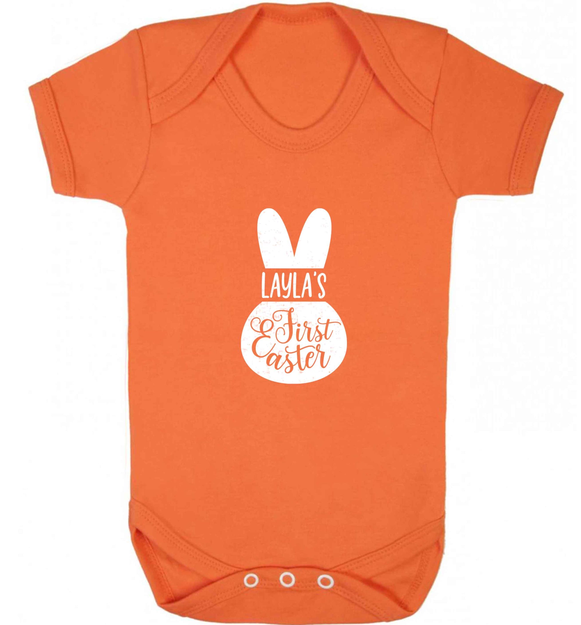 Personalised first Easter - pink bunny baby vest orange 18-24 months