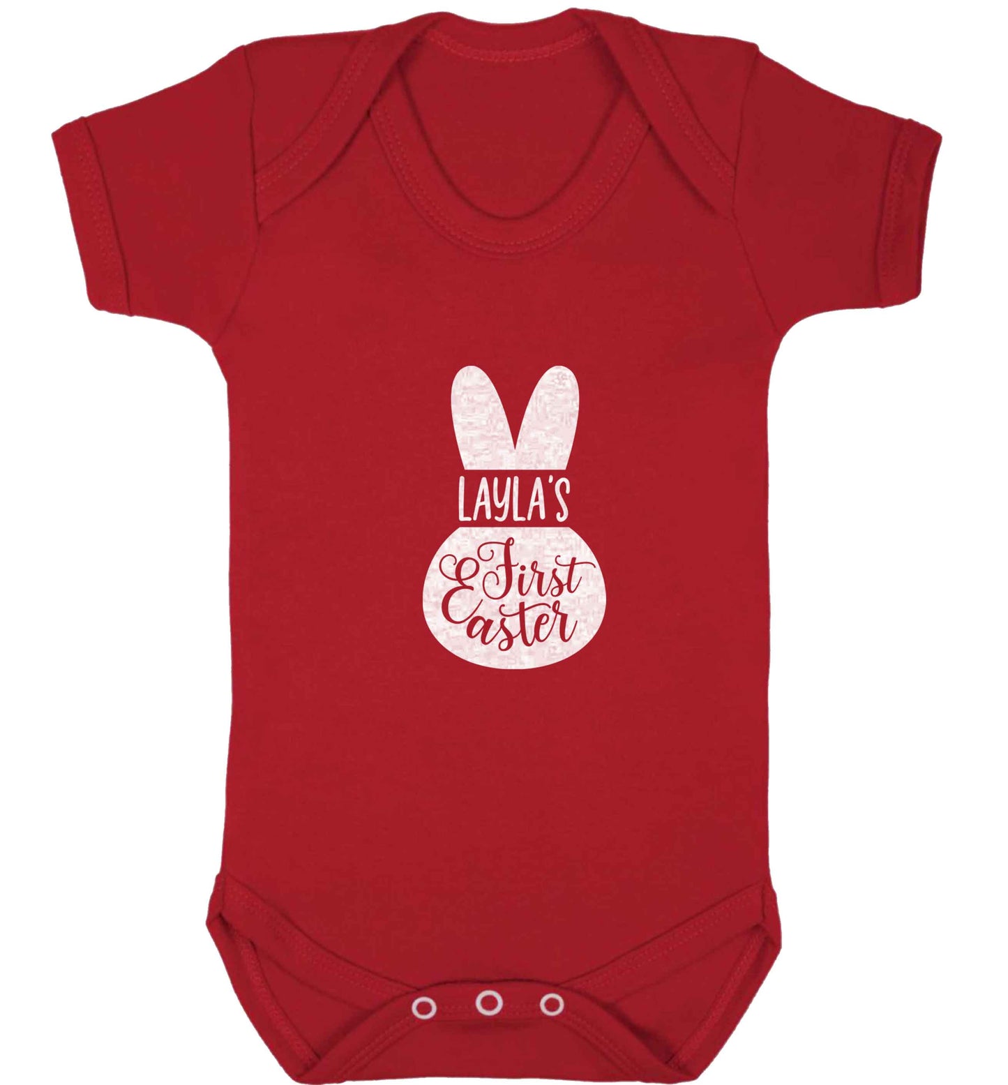 Personalised first Easter - pink bunny baby vest red 18-24 months