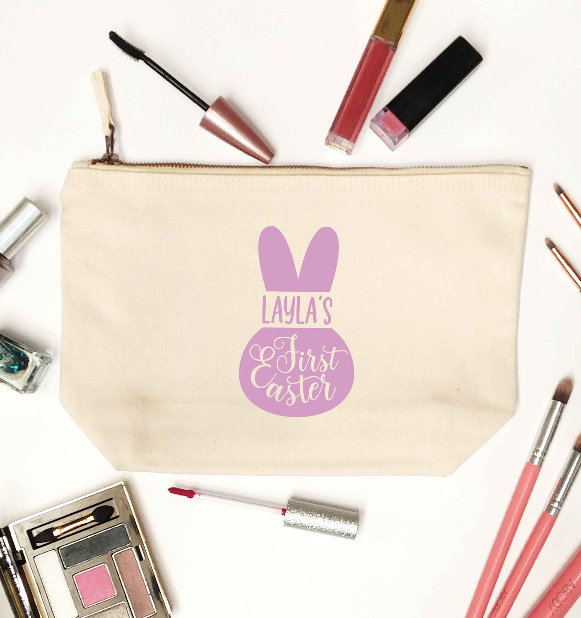 Personalised first Easter - pink bunny natural makeup bag