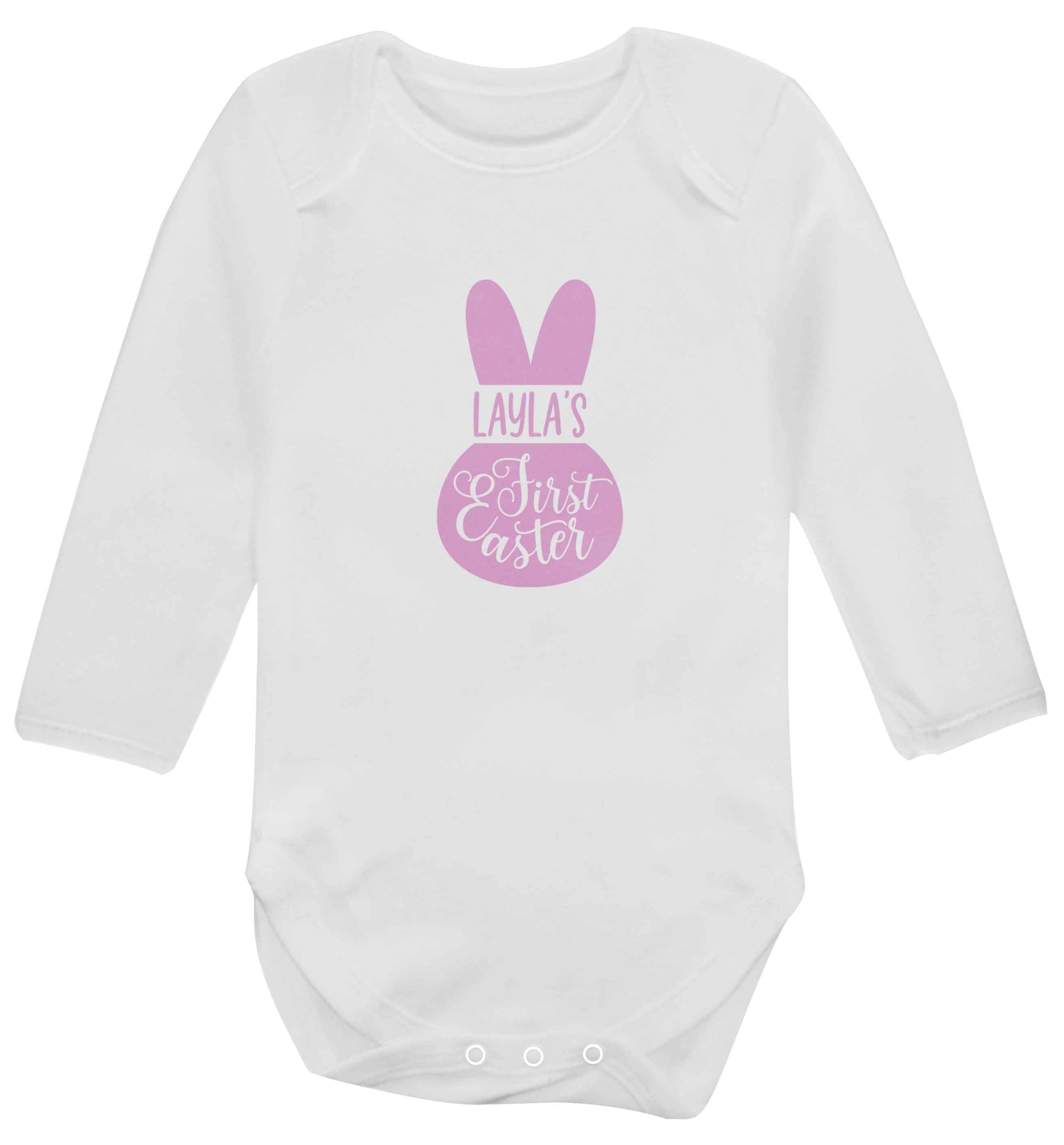 Personalised first Easter - pink bunny baby vest long sleeved white 6-12 months