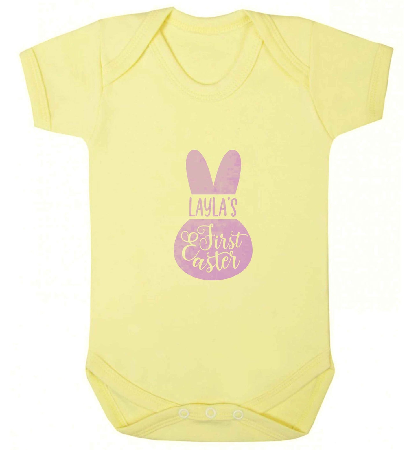 Personalised first Easter - pink bunny baby vest pale yellow 18-24 months