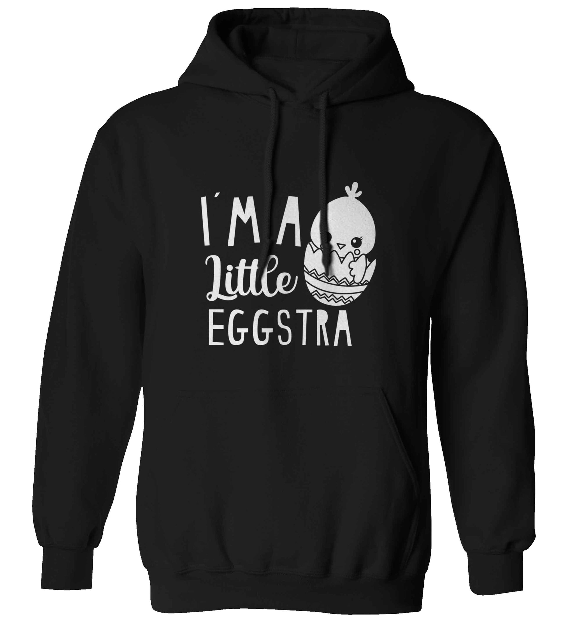 I'm a little eggstra adults unisex black hoodie 2XL