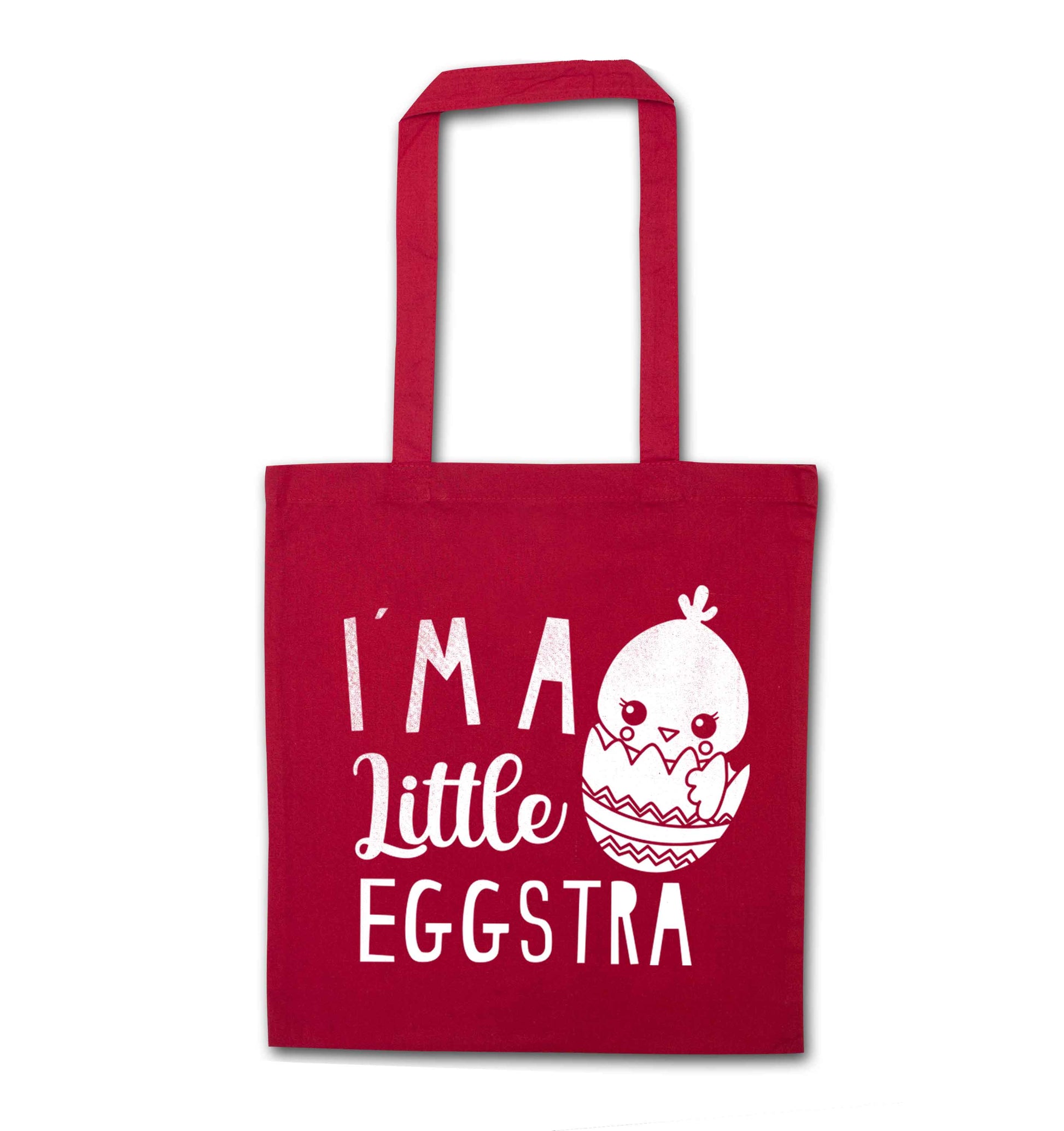 I'm a little eggstra red tote bag