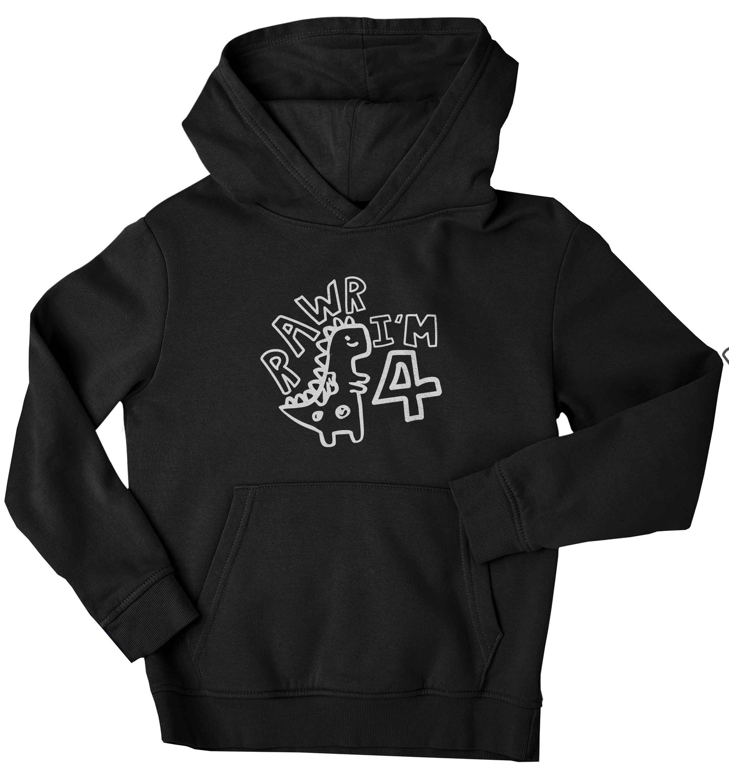 Rawr I'm four - personalise with ANY age! children's black hoodie 12-13 Years