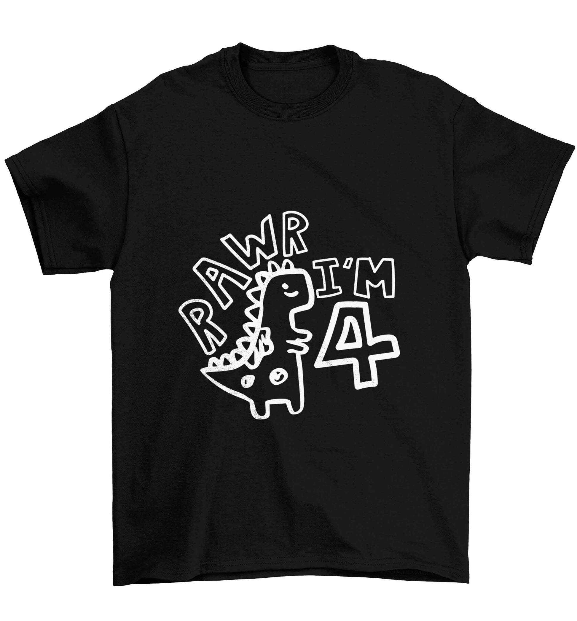 Rawr I'm four - personalise with ANY age! Children's black Tshirt 12-13 Years