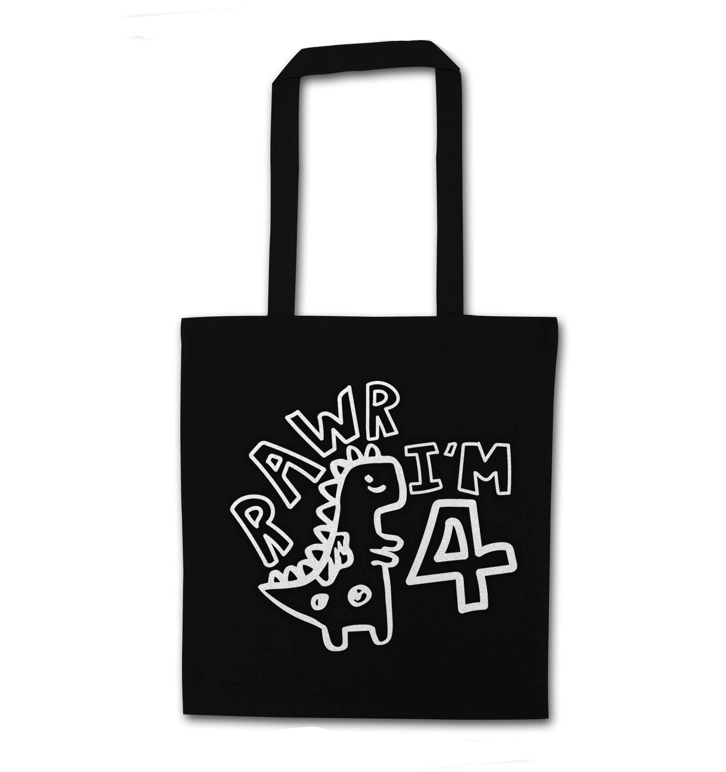 Rawr I'm four - personalise with ANY age! black tote bag