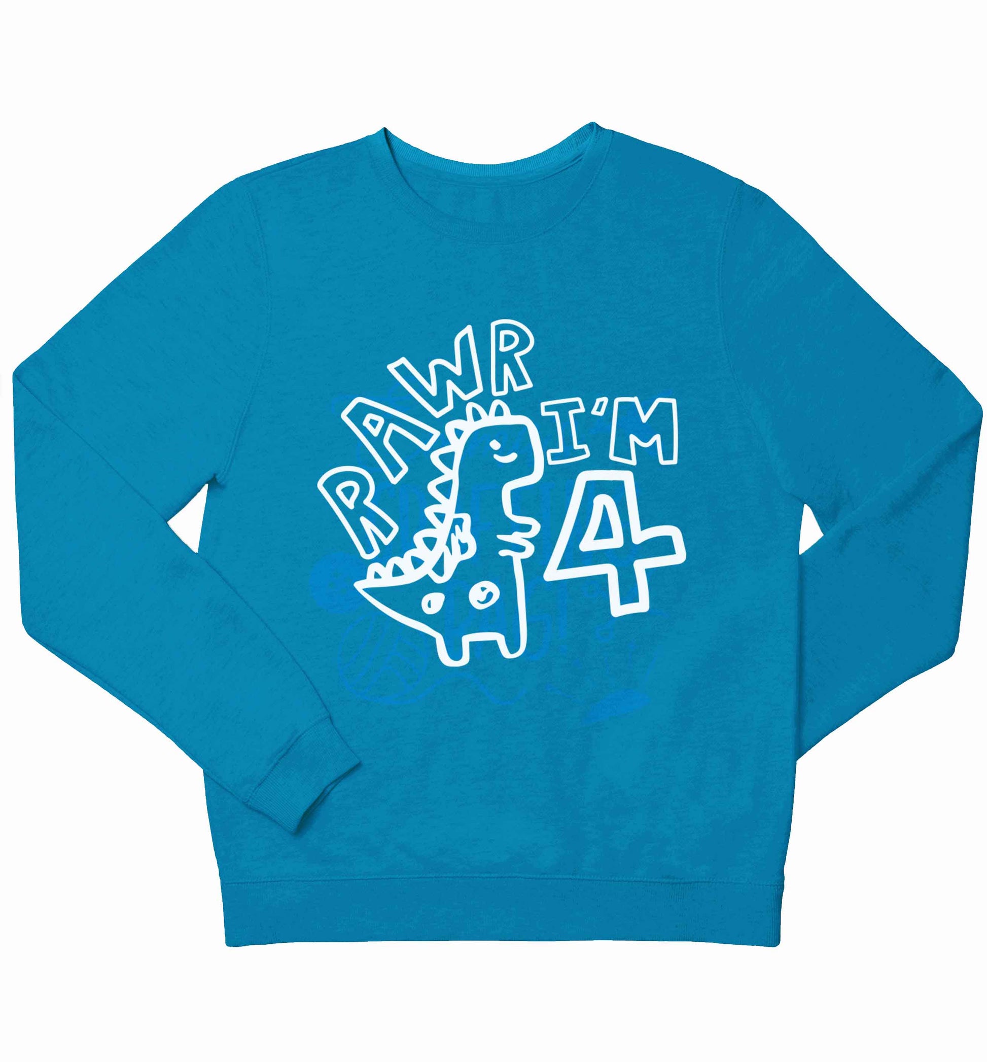 Rawr I'm four - personalise with ANY age! children's blue sweater 12-13 Years