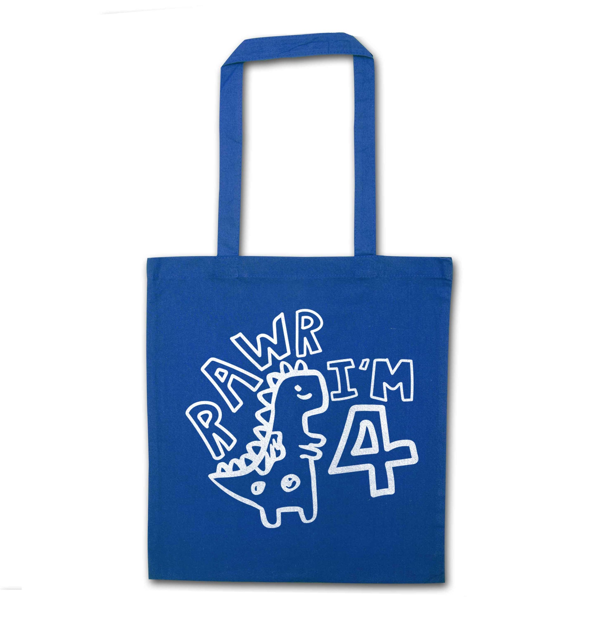 Rawr I'm four - personalise with ANY age! blue tote bag