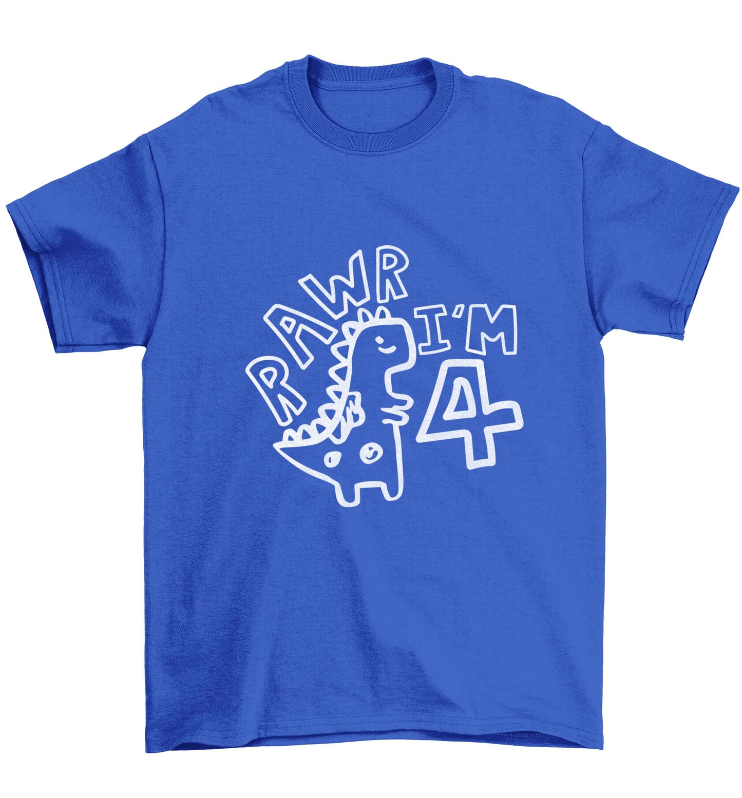 Rawr I'm four - personalise with ANY age! Children's blue Tshirt 12-13 Years
