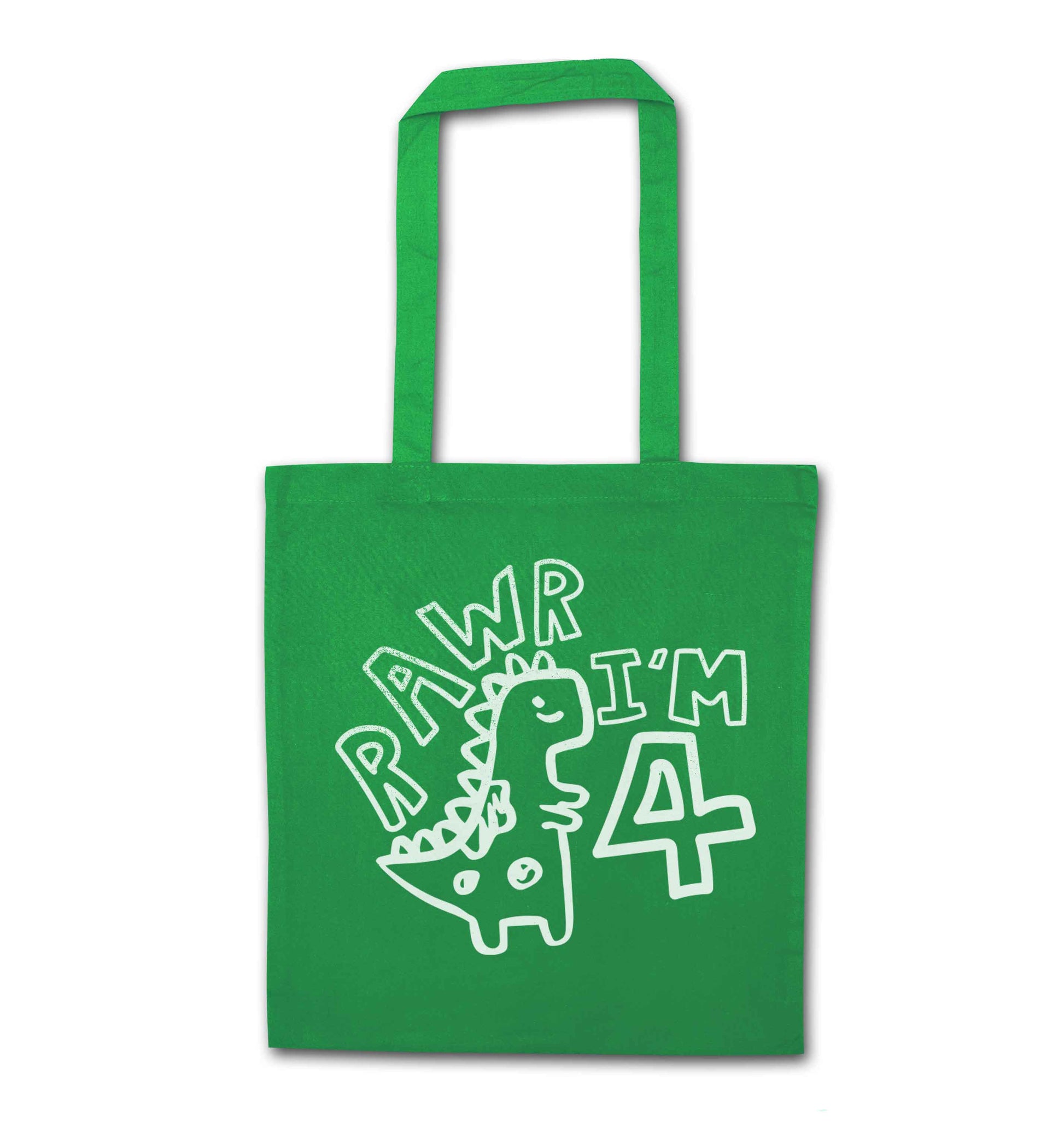 Rawr I'm four - personalise with ANY age! green tote bag