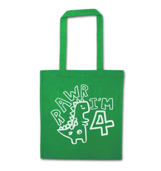 Rawr I'm four - personalise with ANY age! green tote bag