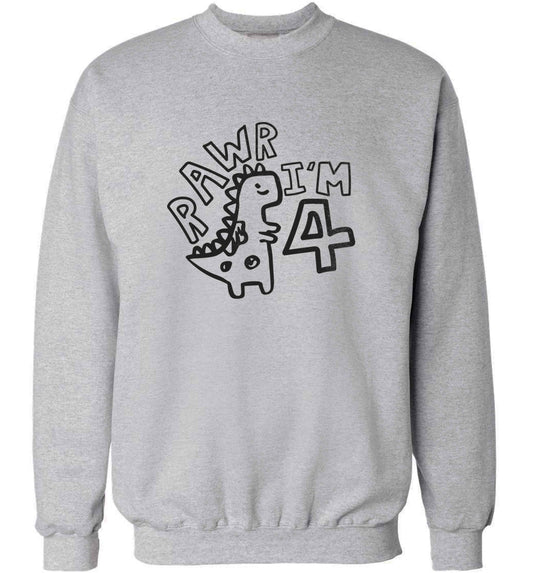 Rawr I'm four - personalise with ANY age! adult's unisex grey sweater 2XL