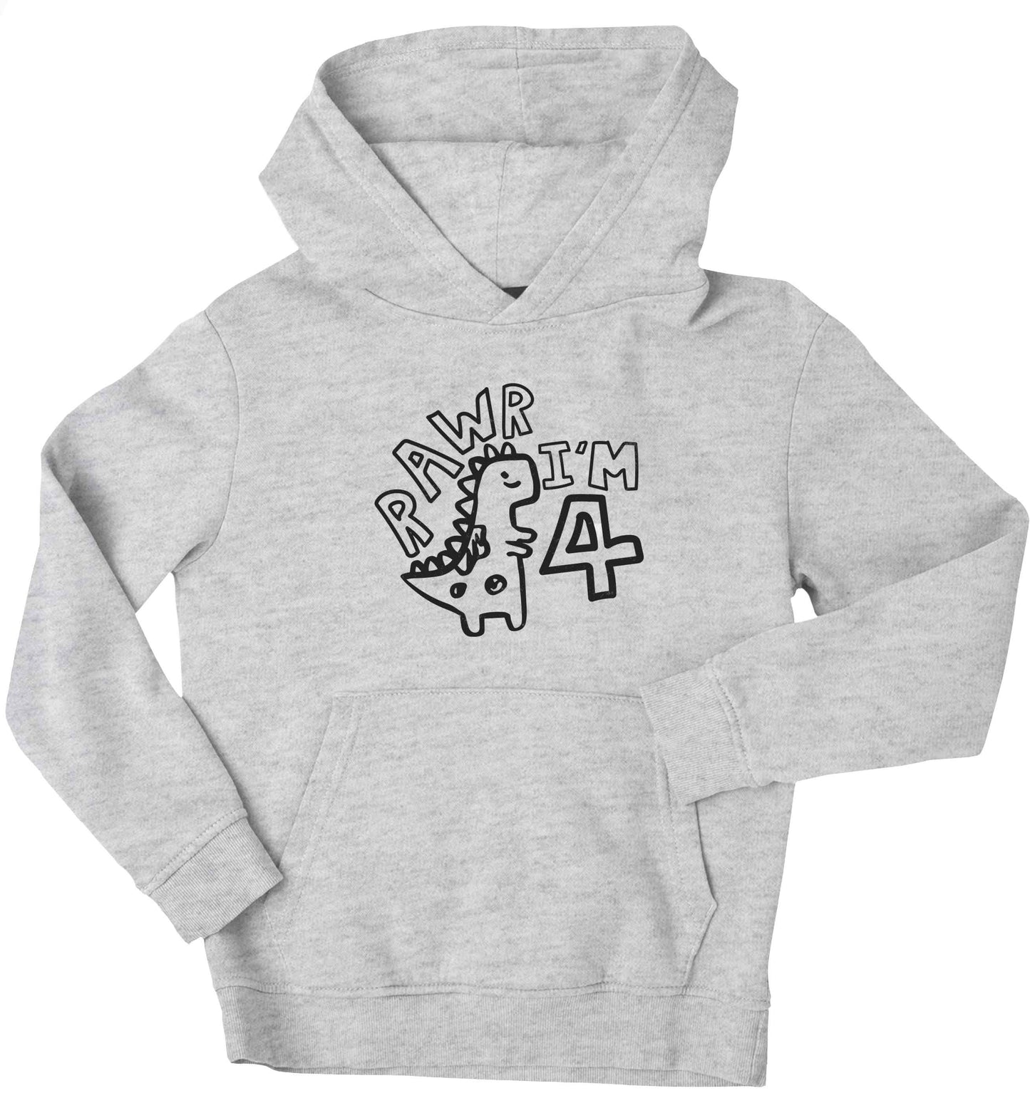 Rawr I'm four - personalise with ANY age! children's grey hoodie 12-13 Years