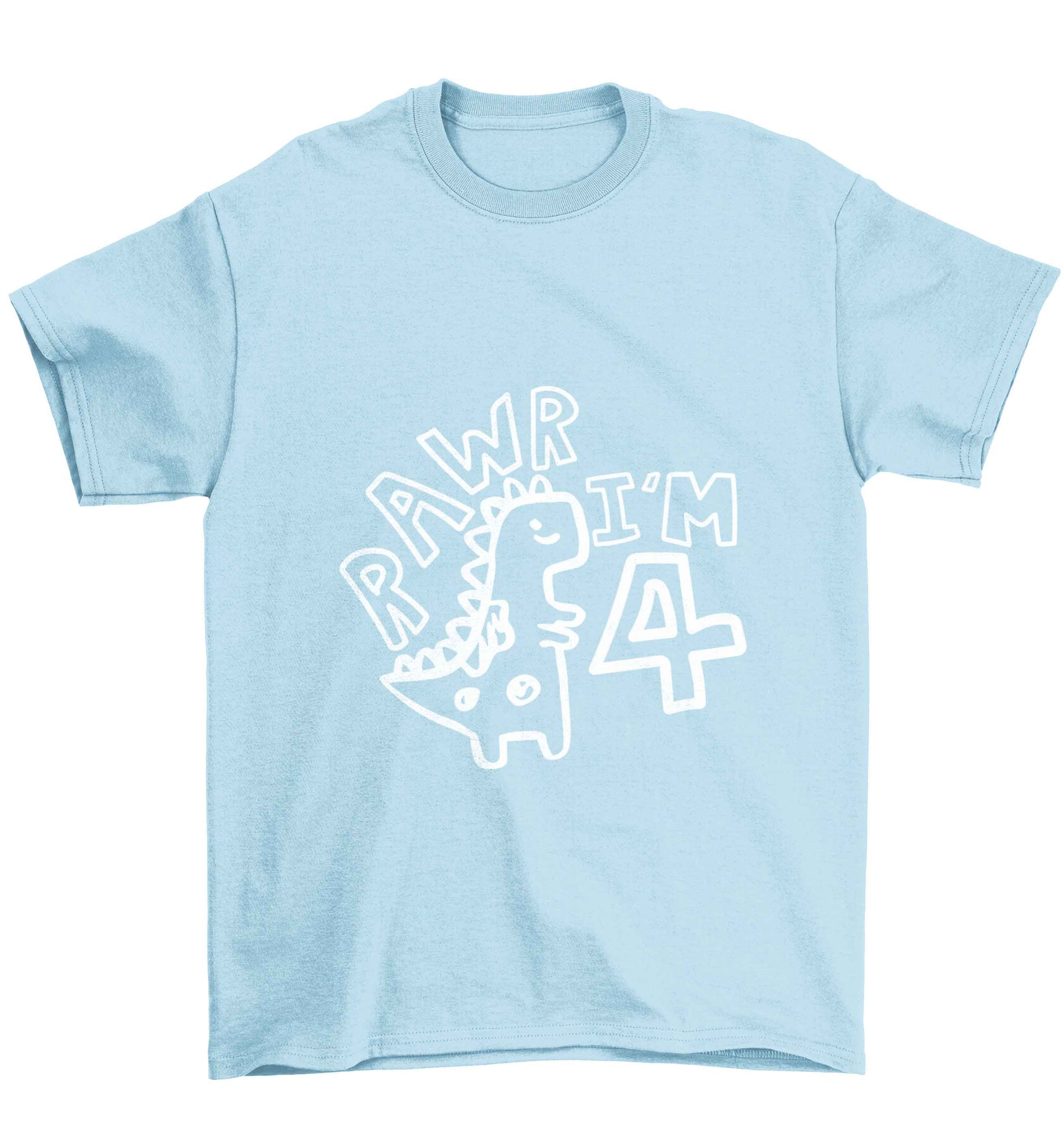 Rawr I'm four - personalise with ANY age! Children's light blue Tshirt 12-13 Years