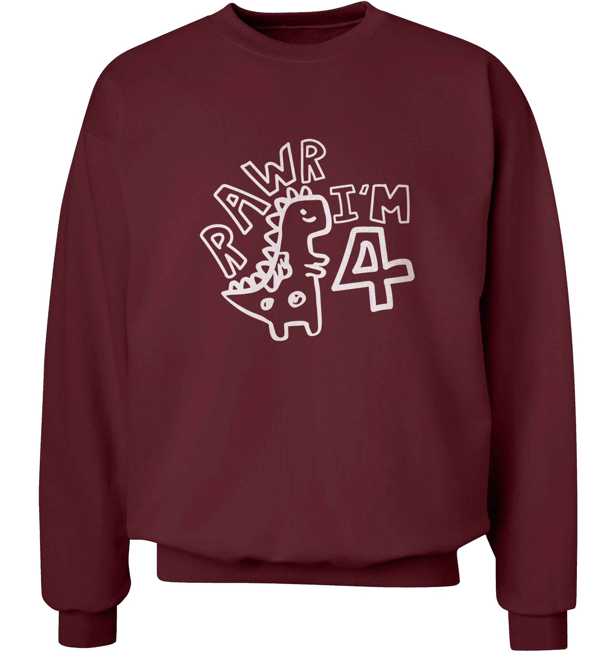Rawr I'm four - personalise with ANY age! adult's unisex maroon sweater 2XL