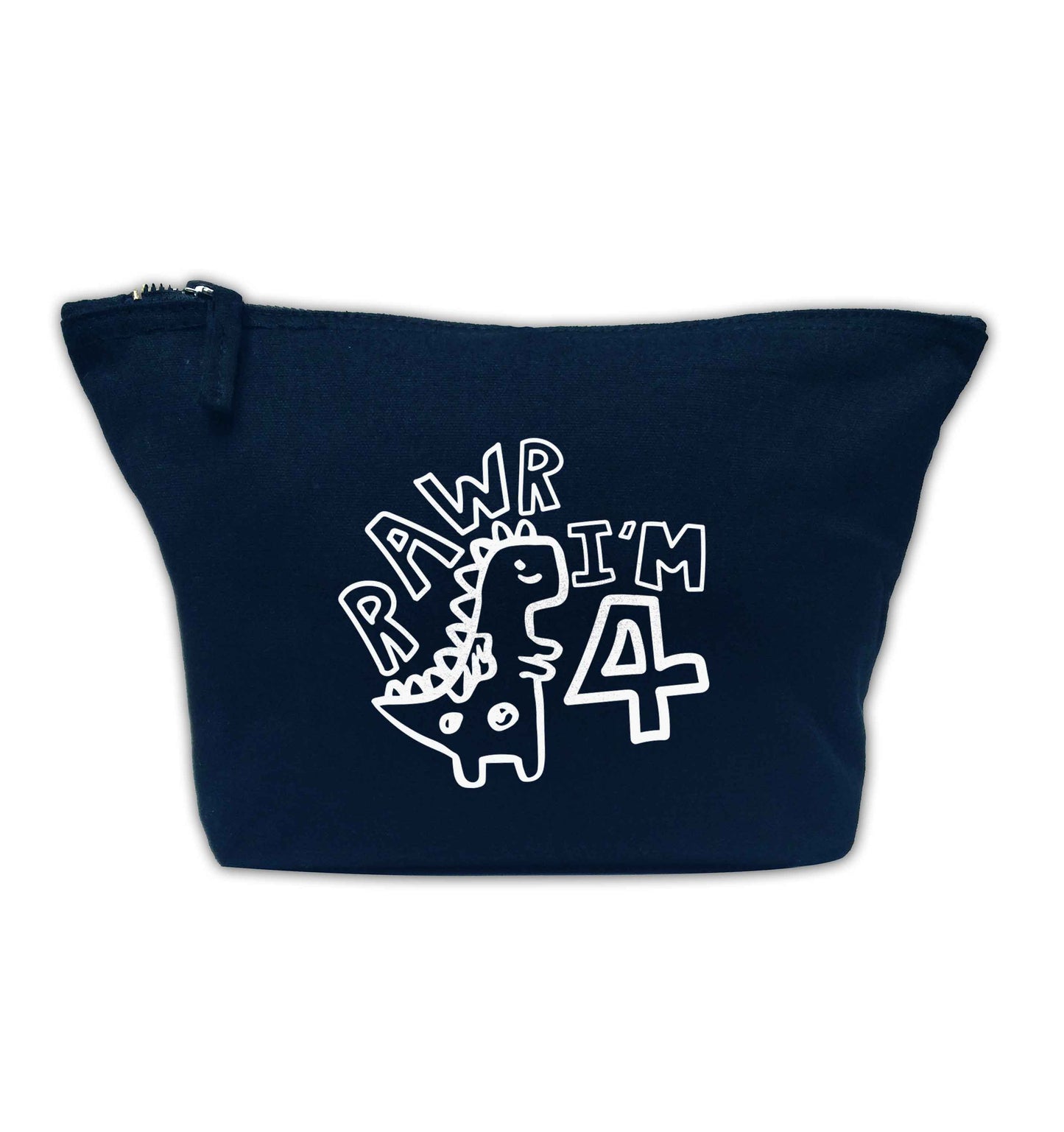 Rawr I'm four - personalise with ANY age! navy makeup bag