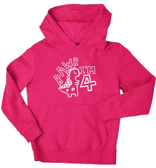 Rawr I'm four - personalise with ANY age! children's pink hoodie 12-13 Years