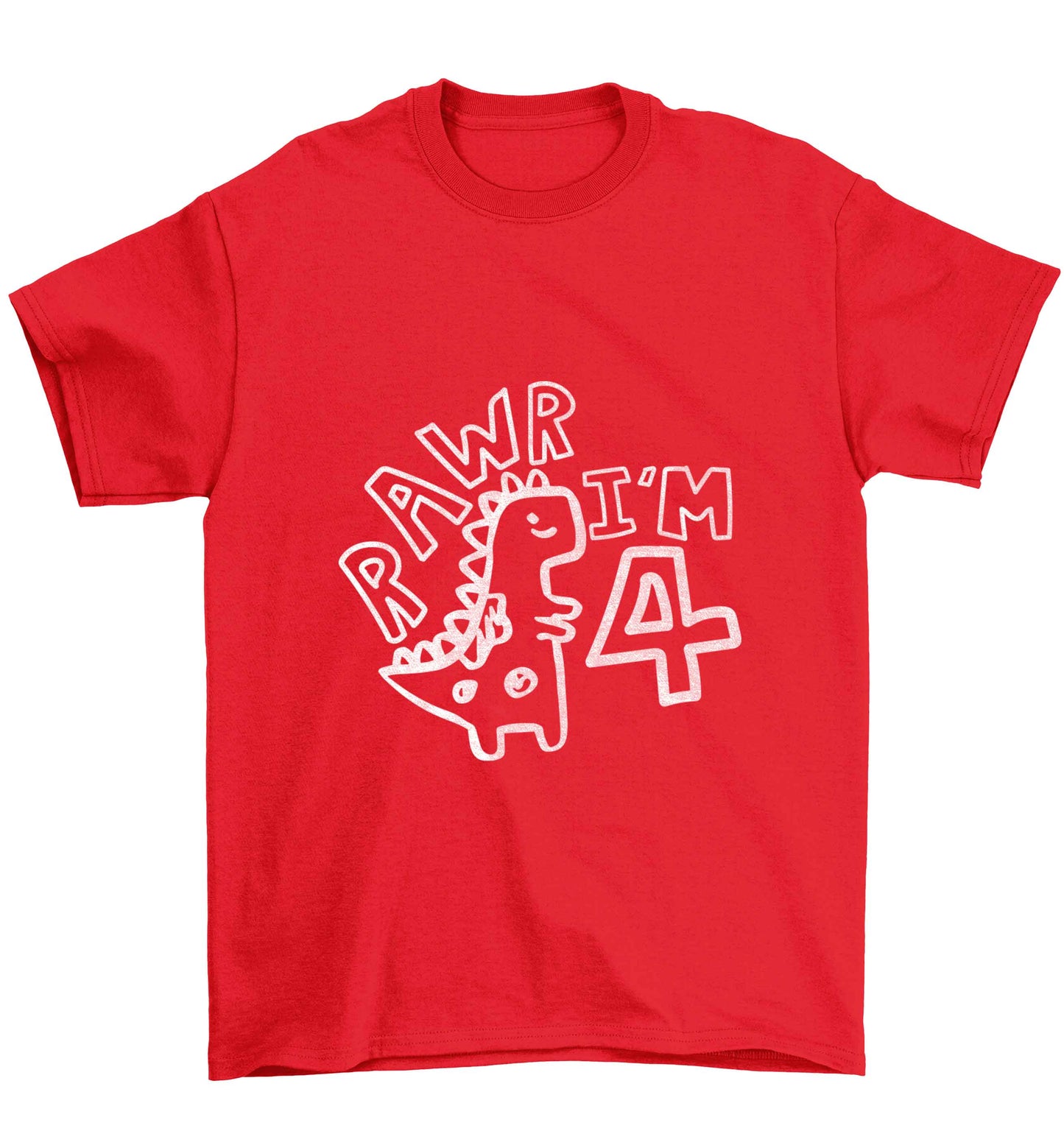 Rawr I'm four - personalise with ANY age! Children's red Tshirt 12-13 Years