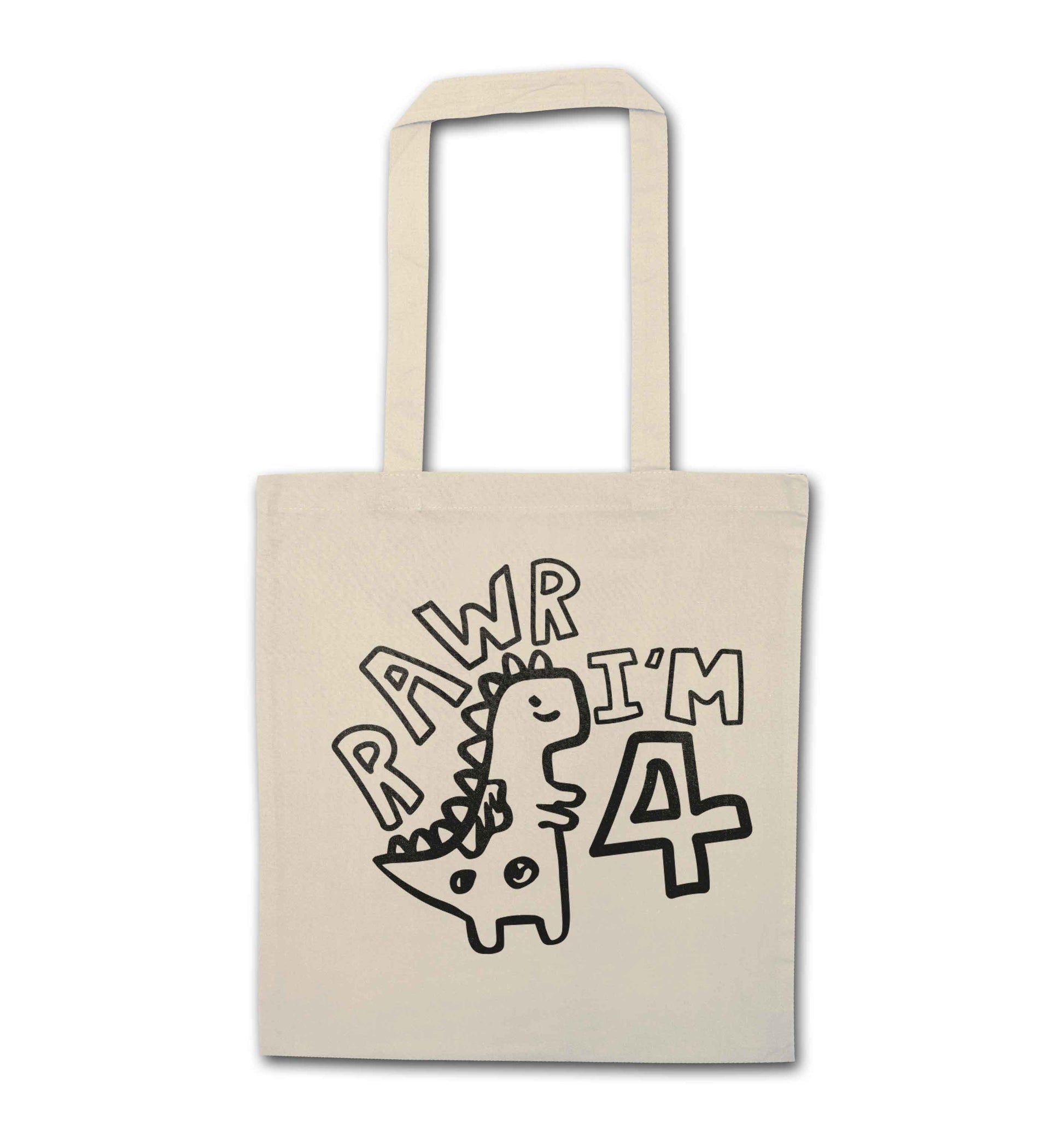 Rawr I'm four - personalise with ANY age! natural tote bag