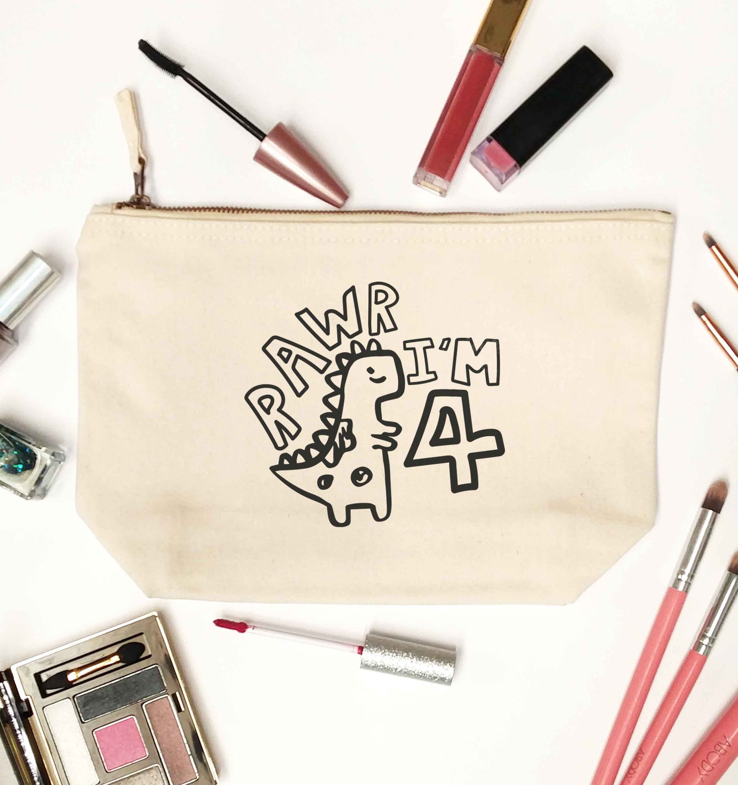 Rawr I'm four - personalise with ANY age! natural makeup bag