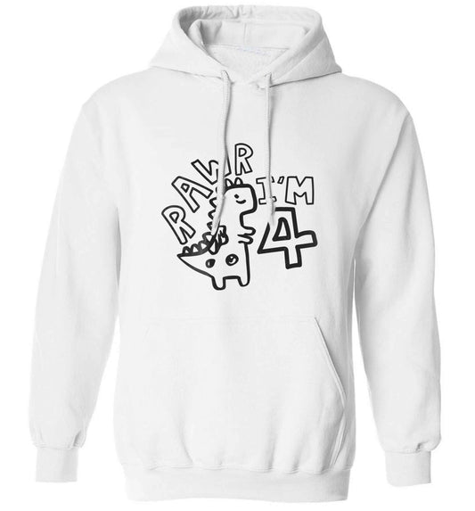Rawr I'm four - personalise with ANY age! adults unisex white hoodie 2XL