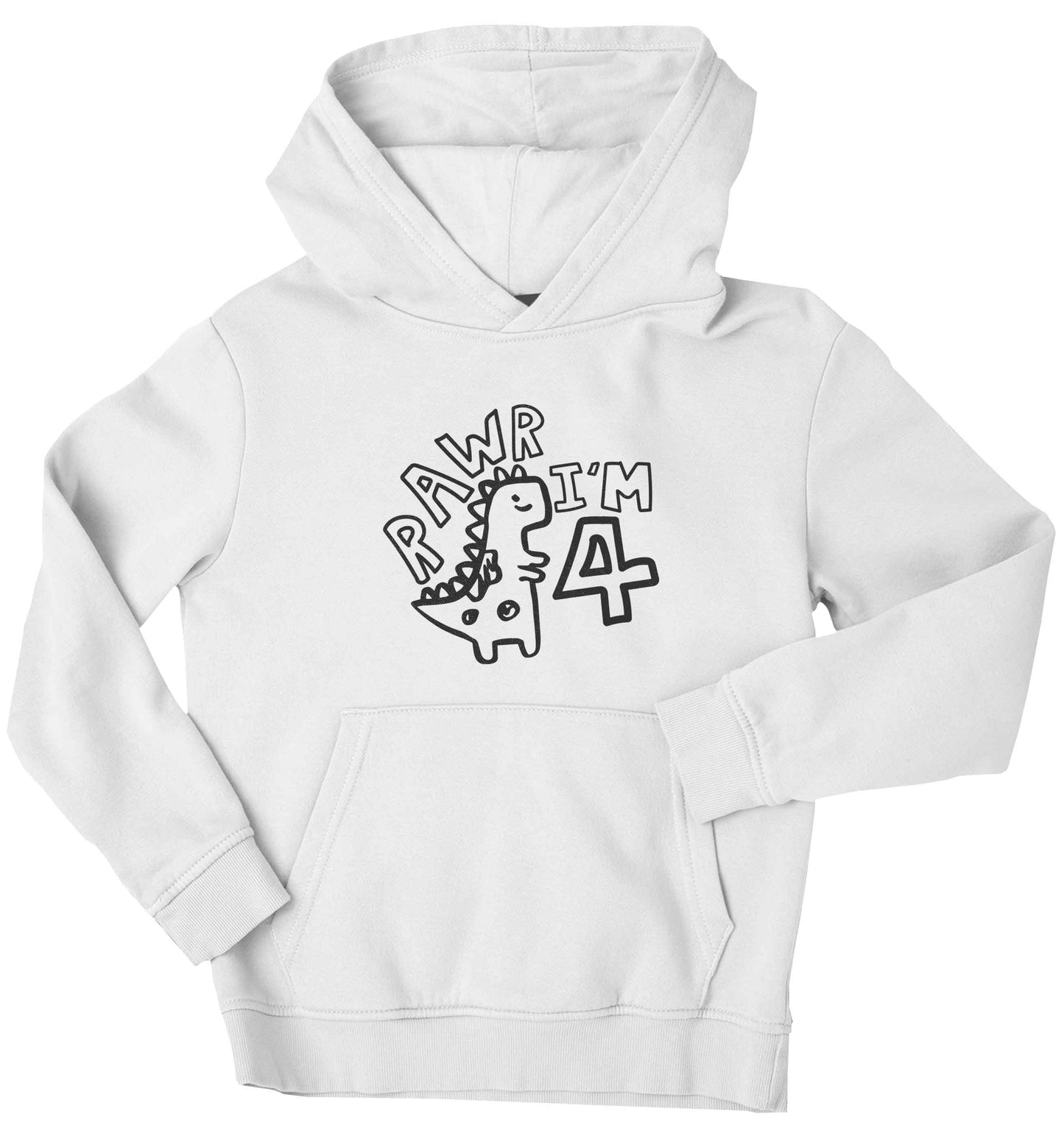 Rawr I'm four - personalise with ANY age! children's white hoodie 12-13 Years