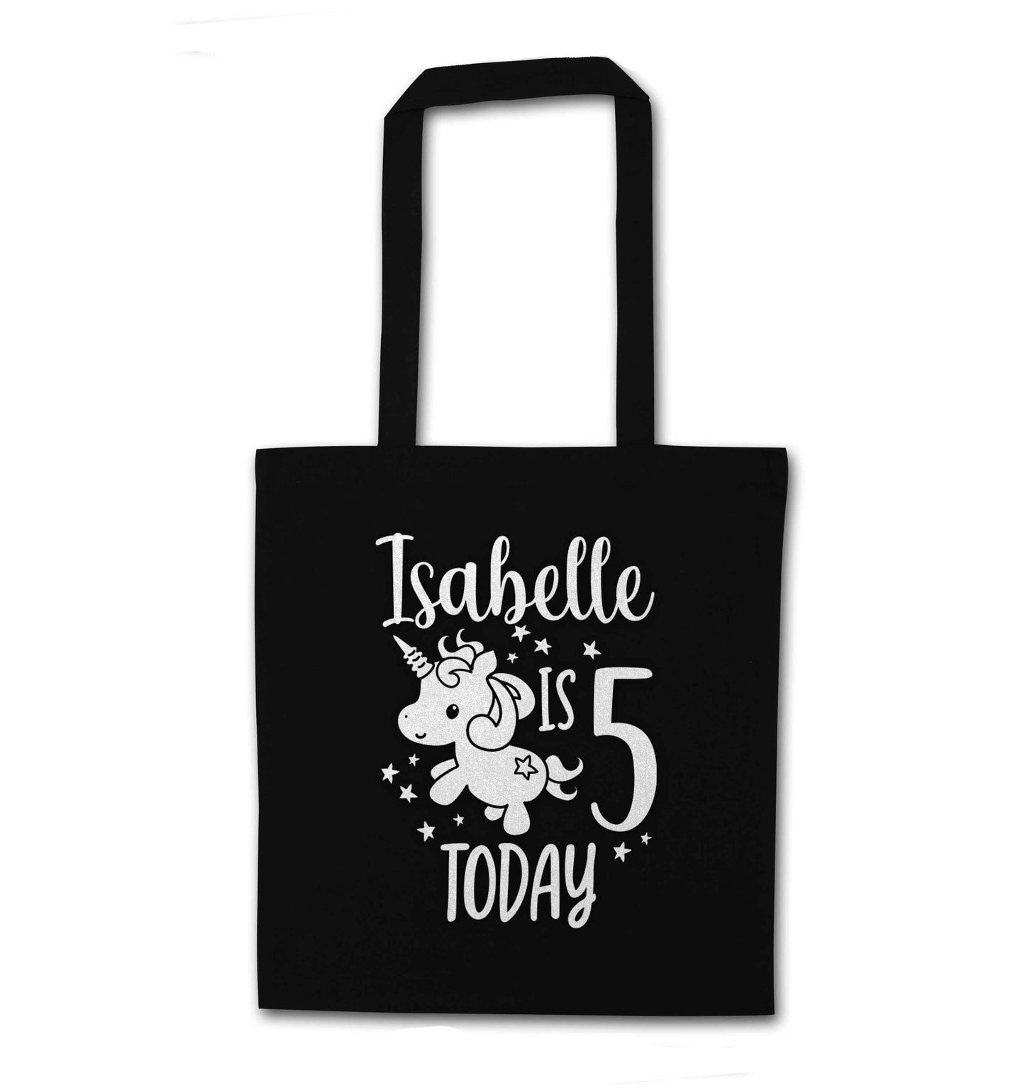 Today I am - Personalise with any name or age! Birthday unicorn black tote bag