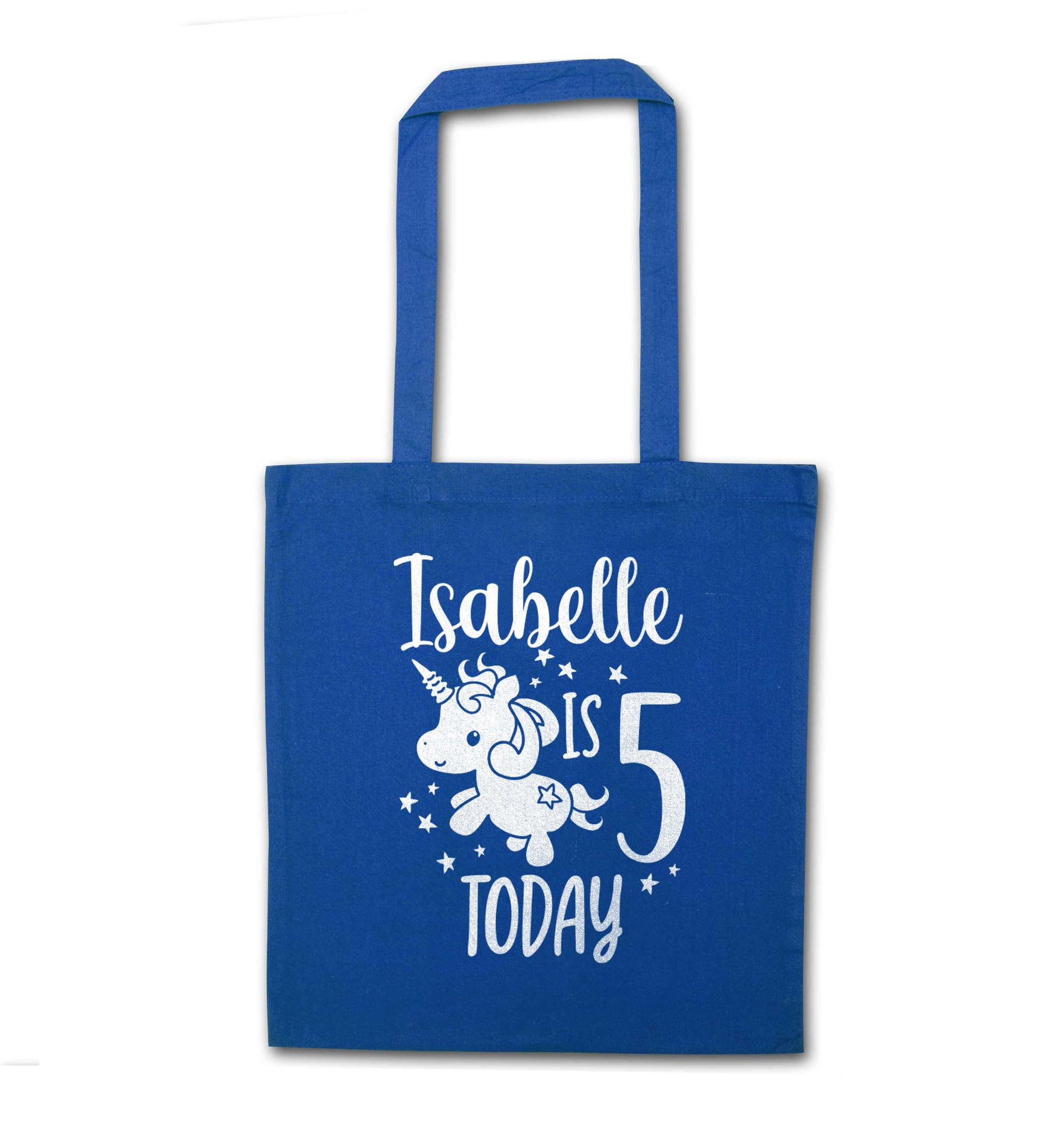 Today I am - Personalise with any name or age! Birthday unicorn blue tote bag